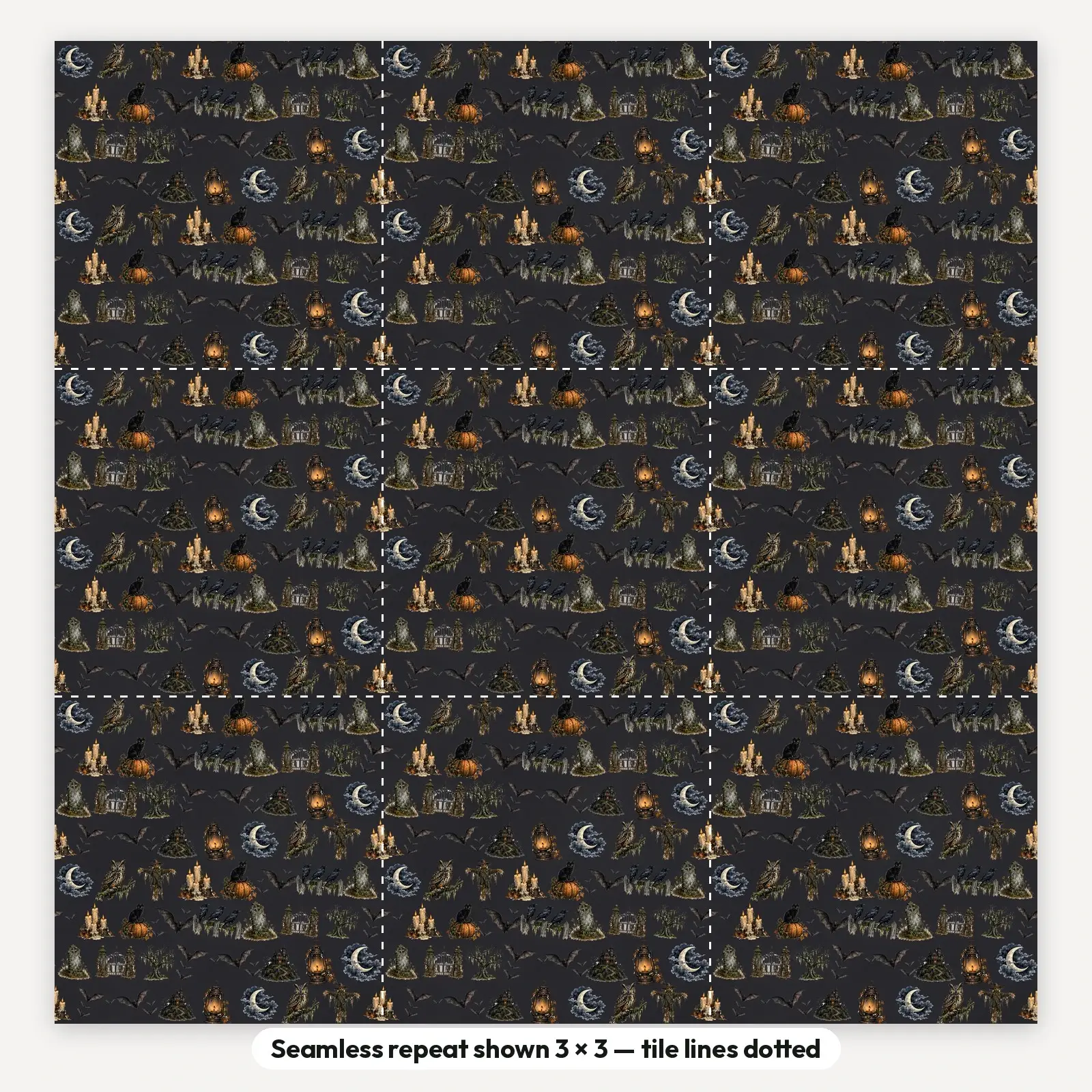 Gothic Moonlit Graveyard Seamless Patterns – 15 Digital Papers, 12x12 JPG, preview 2 of 4