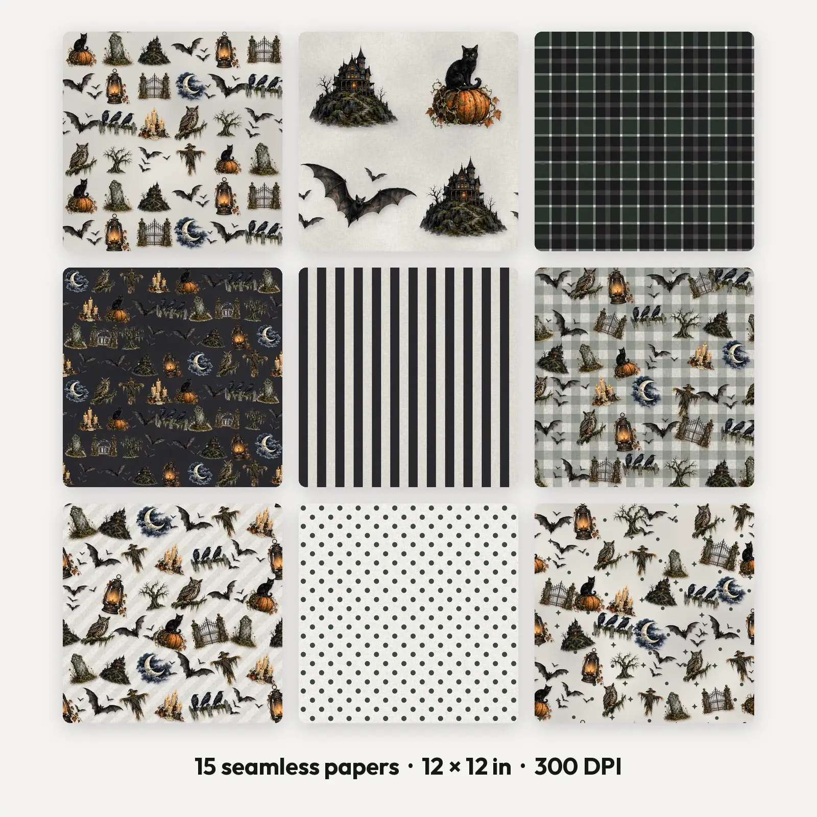 Gothic Moonlit Graveyard Seamless Patterns – 15 Digital Papers, 12x12 JPG, preview 1 of 4