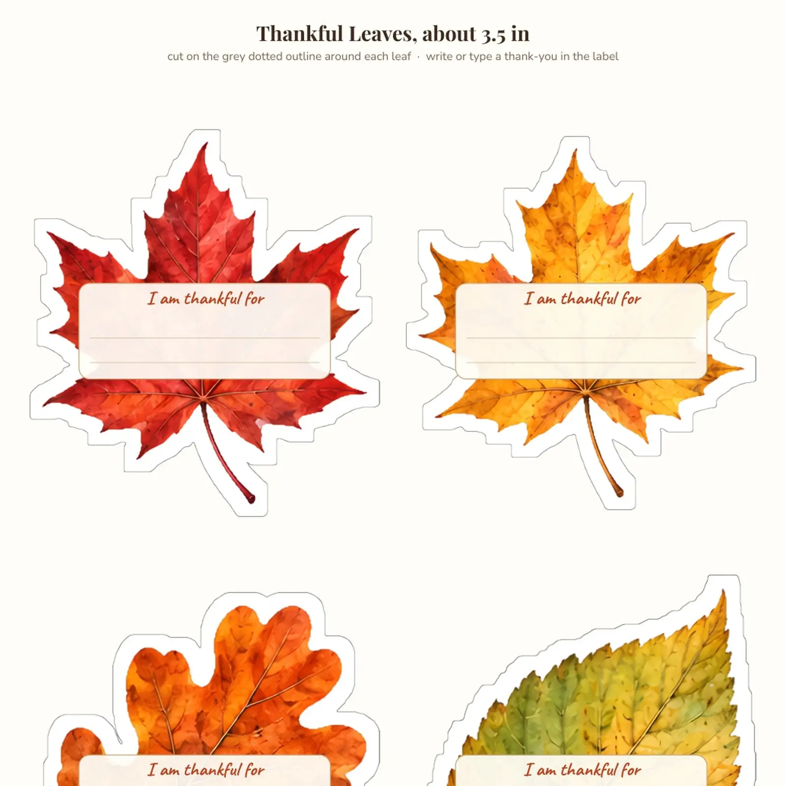Watercolor Thankful Tree Leaves Printable – 36 Gratitude Leaf Cutouts and Table Sign for Thanksgiving, preview 3 of 4