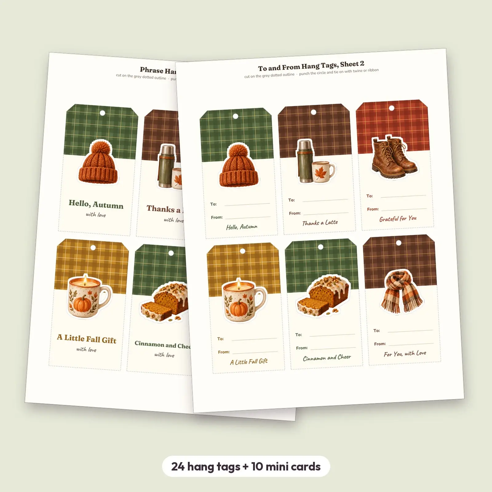 Cozy Fall Gift Tags Printable – 24 Sticker-Style Plaid Hang Tags and 10 Mini Cards, Fillable To and From, preview 2 of 4