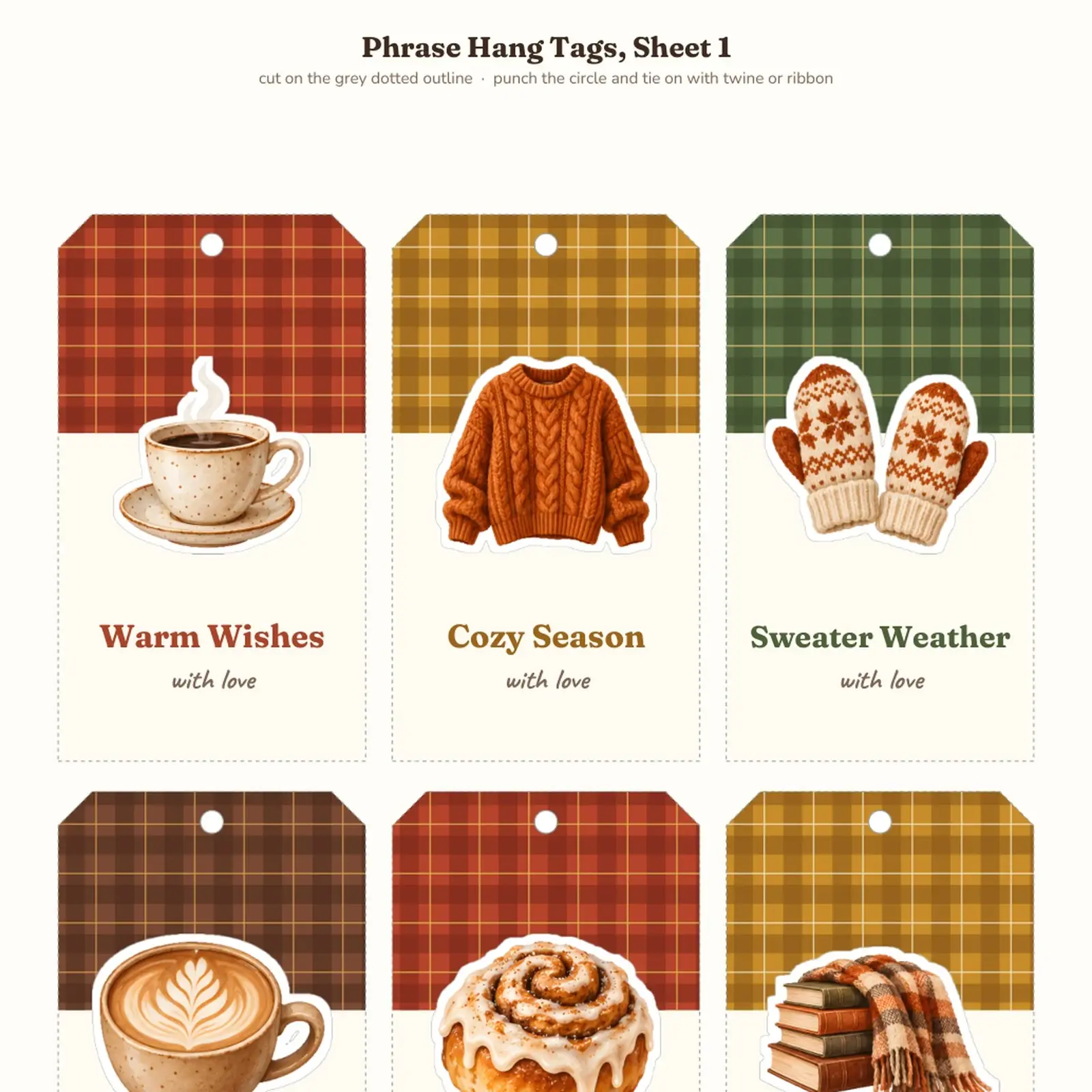 Cozy Fall Gift Tags Printable – 24 Sticker-Style Plaid Hang Tags and 10 Mini Cards, Fillable To and From, preview 3 of 4