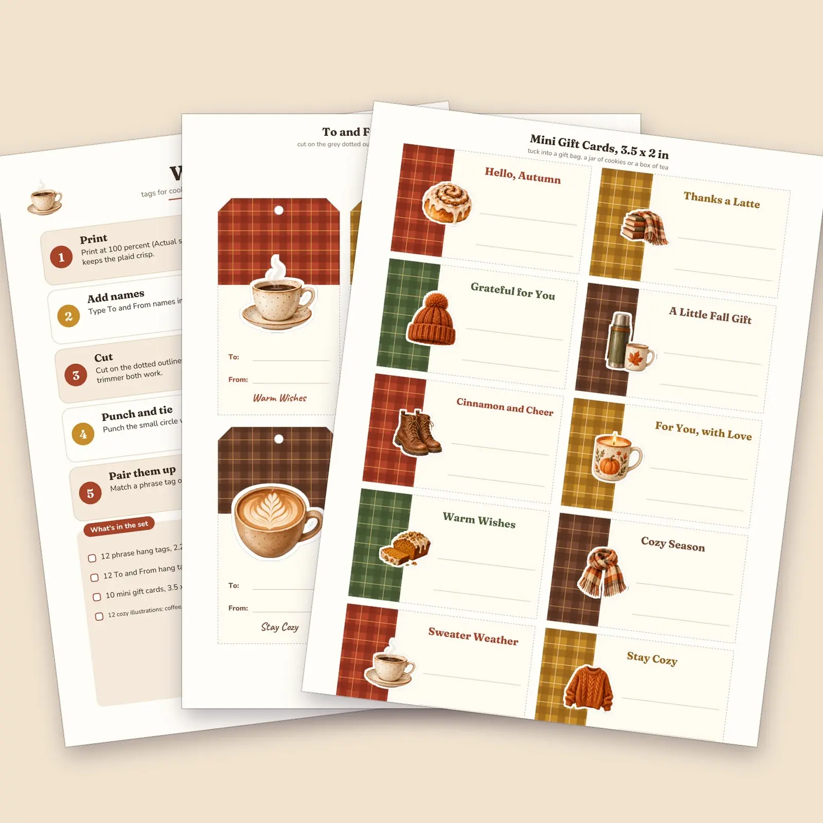 Cozy Fall Gift Tags Printable – 24 Sticker-Style Plaid Hang Tags and 10 Mini Cards, Fillable To and From, preview 4 of 4
