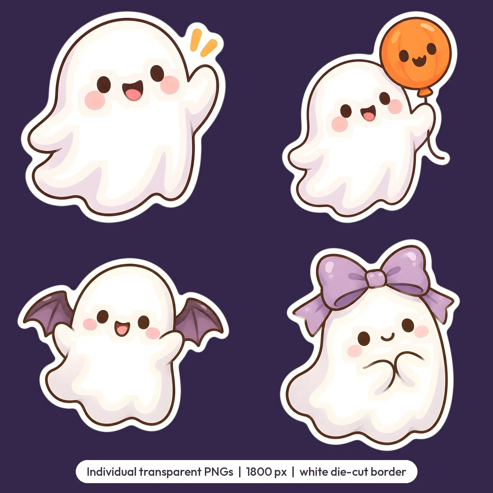 Smiling Ghost Friends Sticker Pack – 12 Kawaii Printable Ghost Stickers, preview 3 of 3