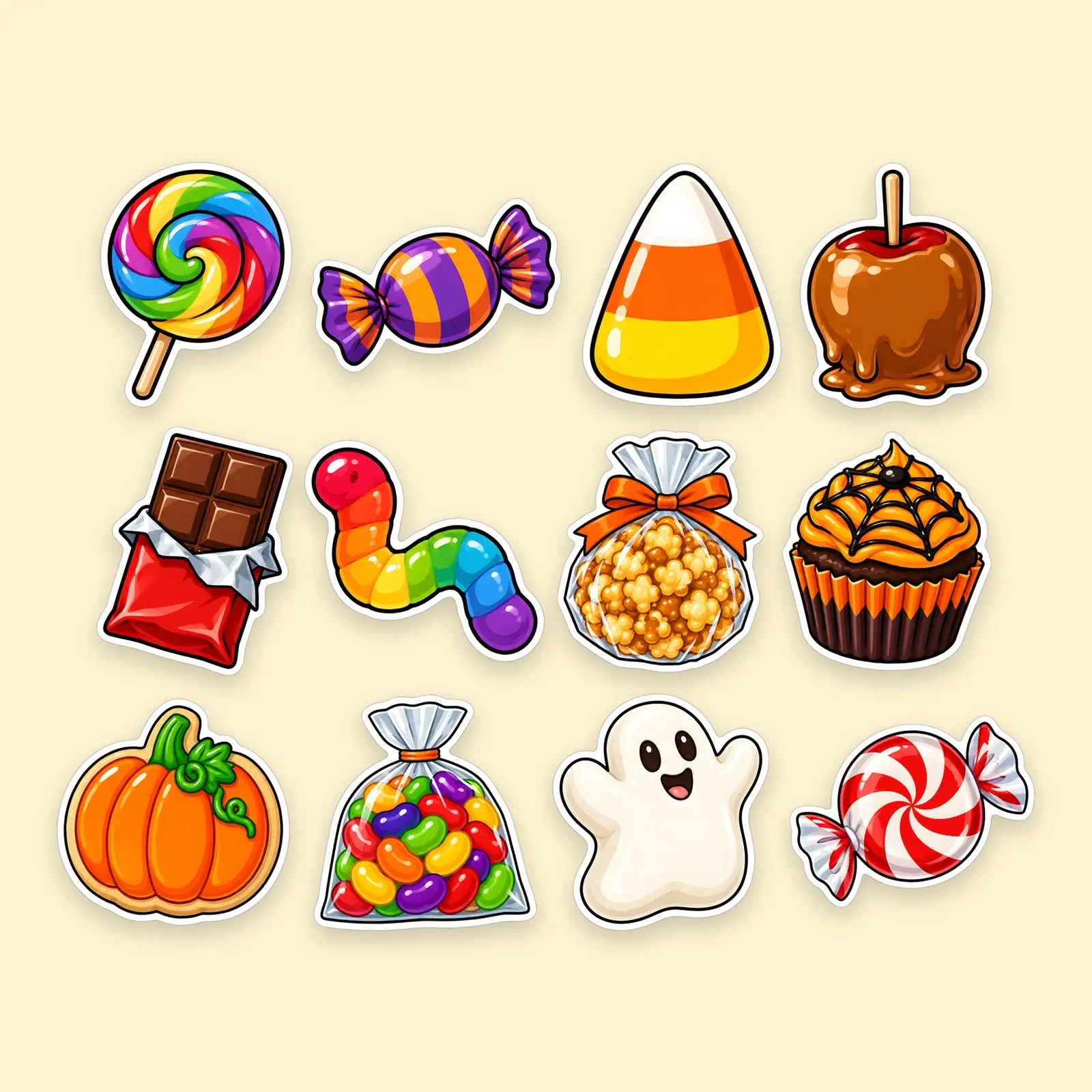 Trick or Treat Candy Sticker Pack – 12 Bold Cartoon Halloween Candy Stickers preview