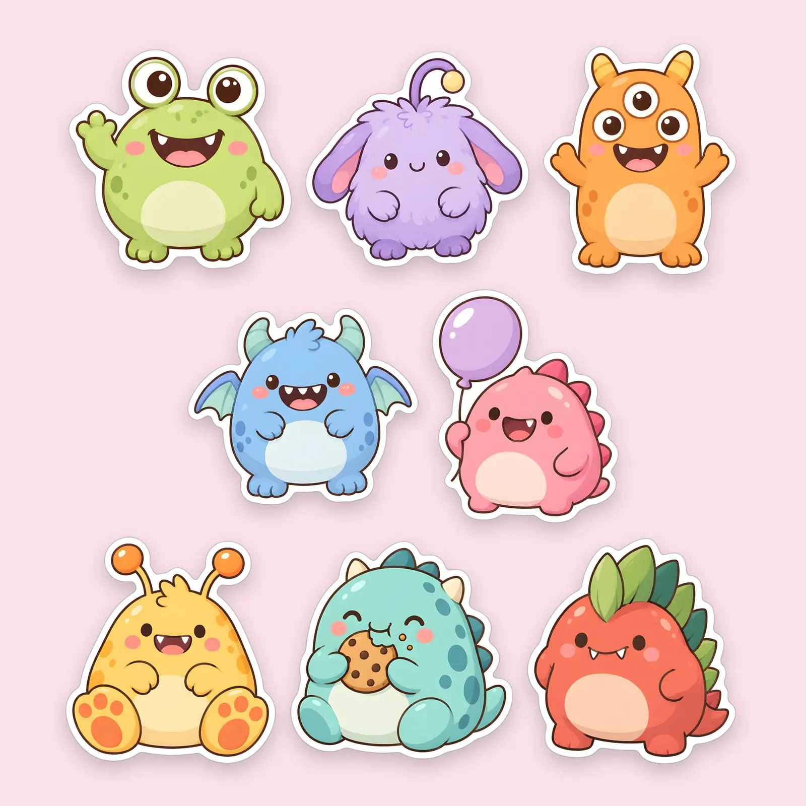 Friendly Monsters Sticker Pack – 8 Kawaii Little Monster Stickers for Planners preview