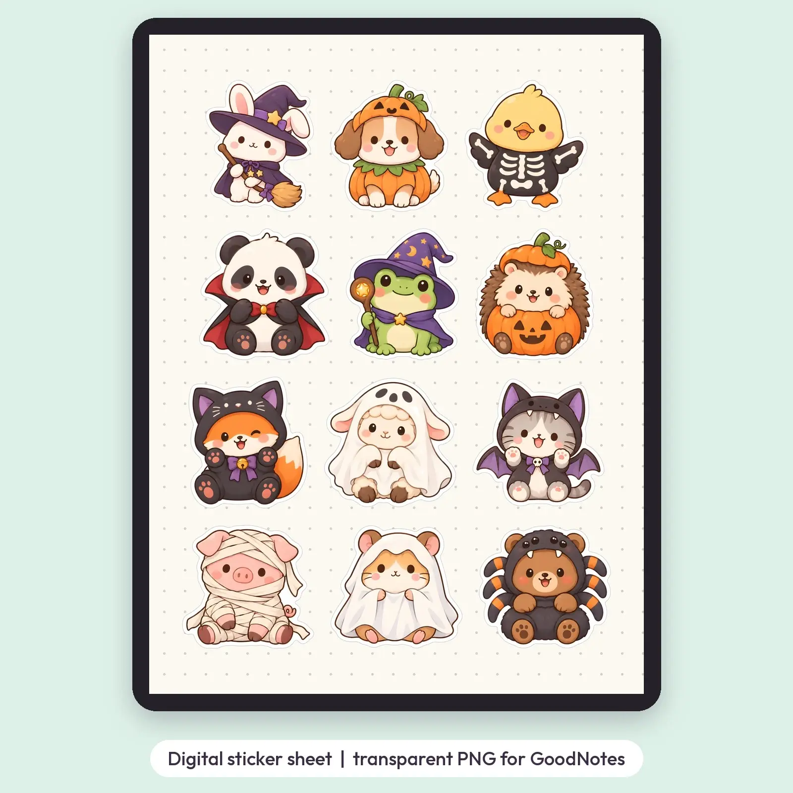 Costume Critters Sticker Pack – 12 Kawaii Animals in Halloween Costumes, preview 4 of 4