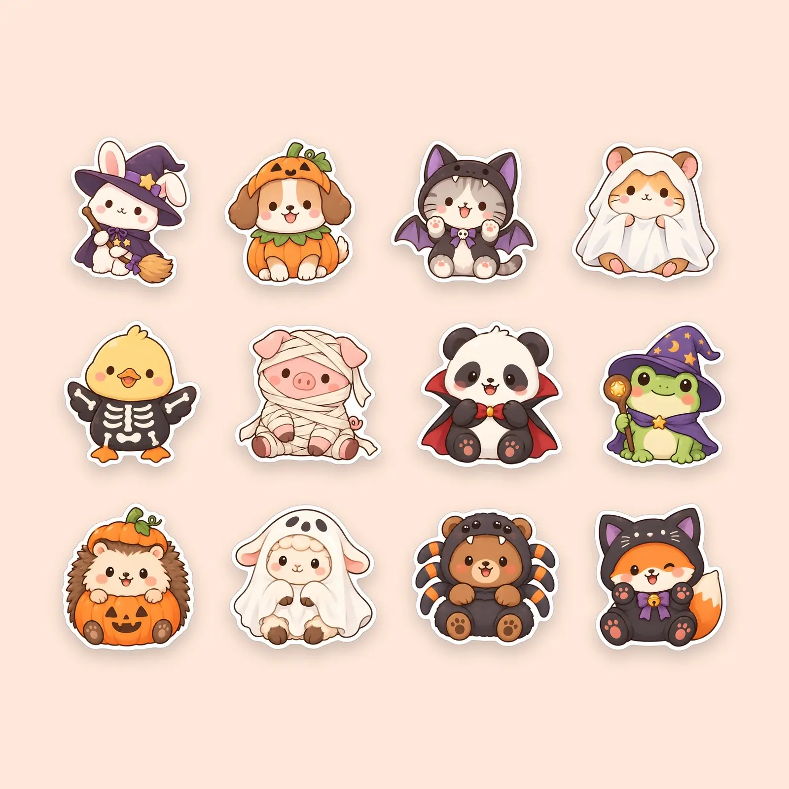 Costume Critters Sticker Pack – 12 Kawaii Animals in Halloween Costumes preview