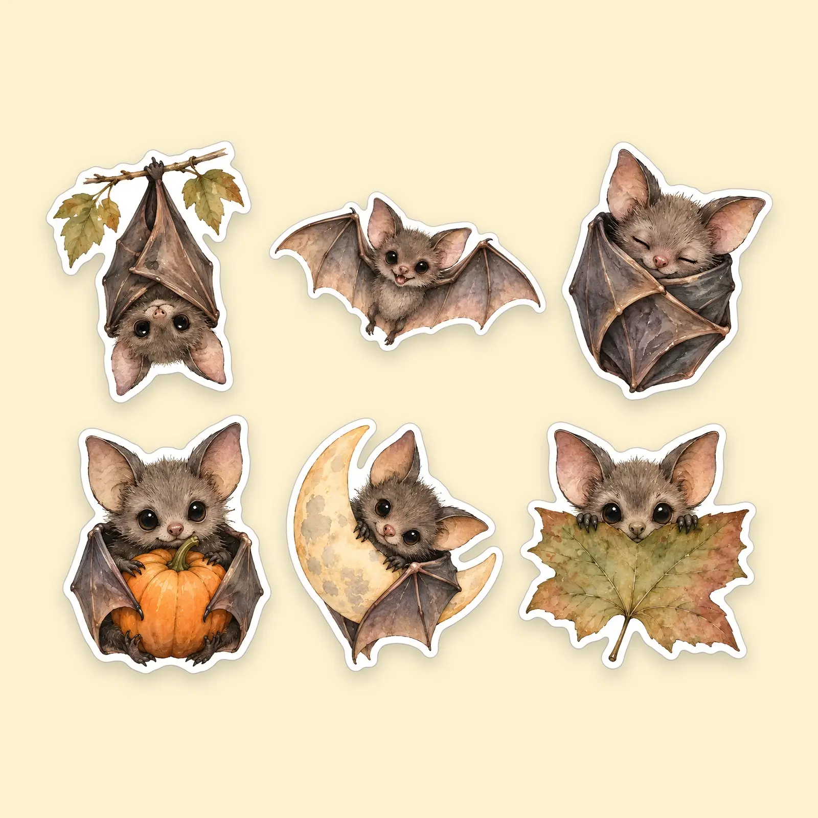 Baby Bat Sticker Set – 6 Soft Watercolor Bat Stickers preview