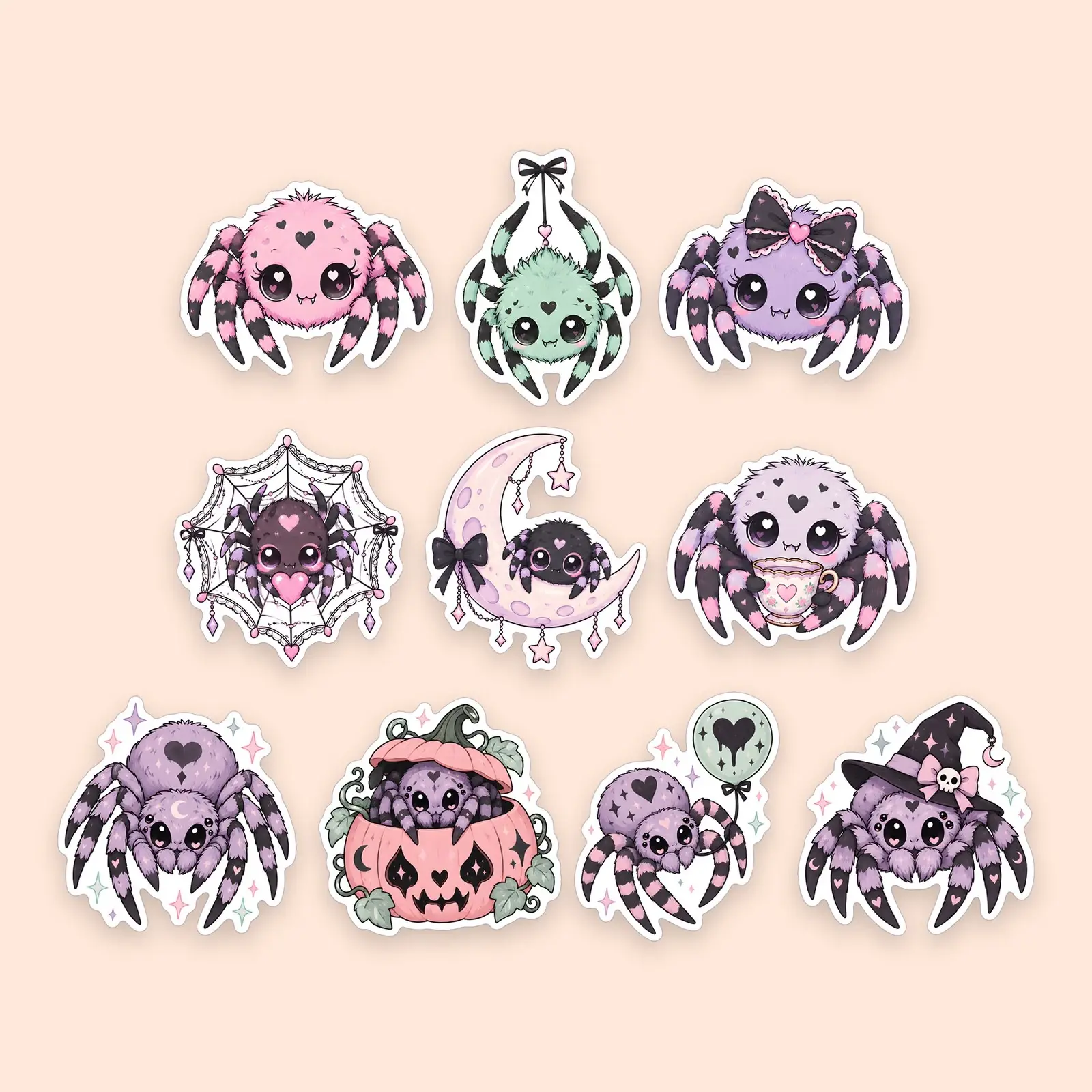 Cute Creepy Spiders Sticker Set – 10 Pastel Goth Friendly Spider Stickers preview