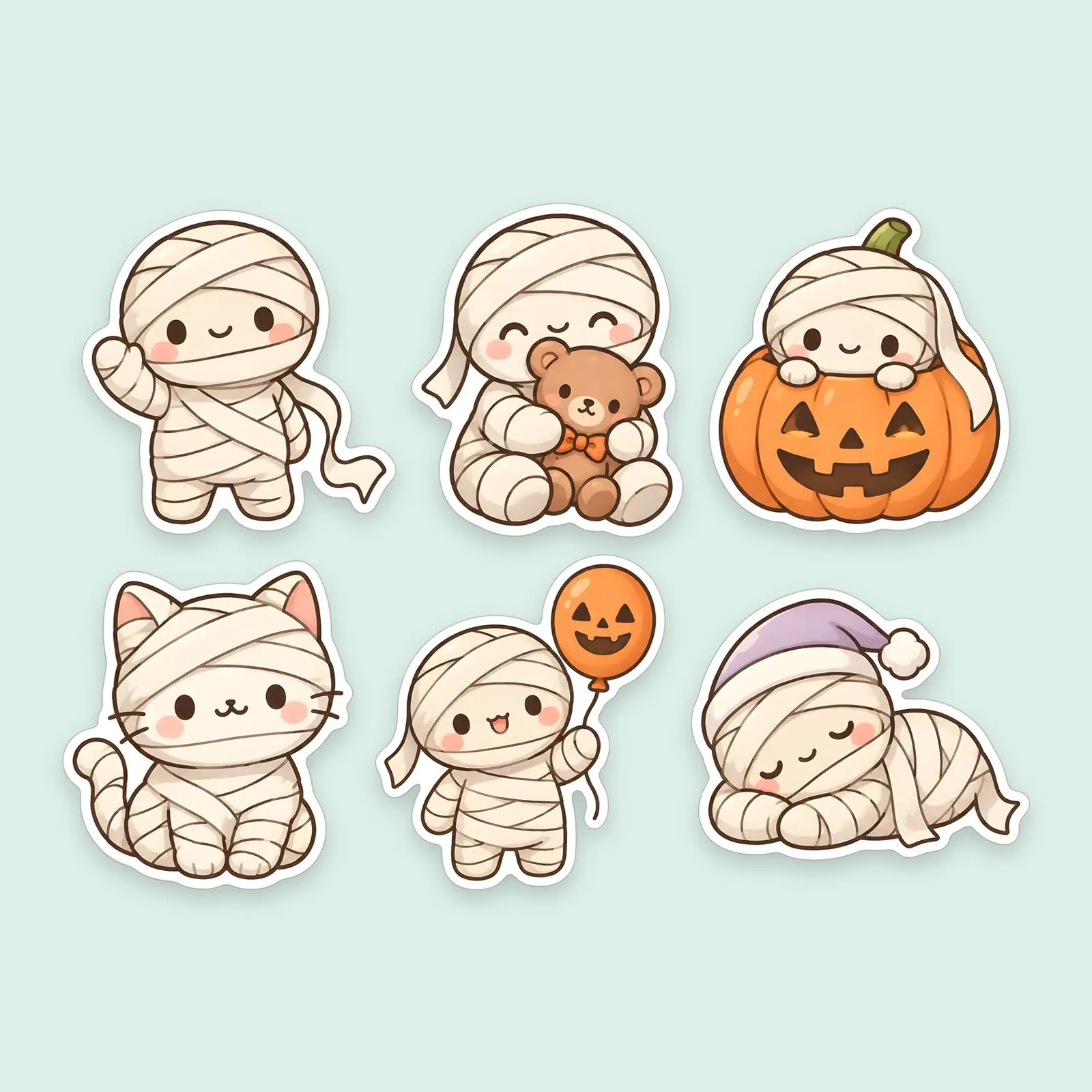 Cuddly Mummy Pals Sticker Pack – 6 Kawaii Mummy Stickers preview