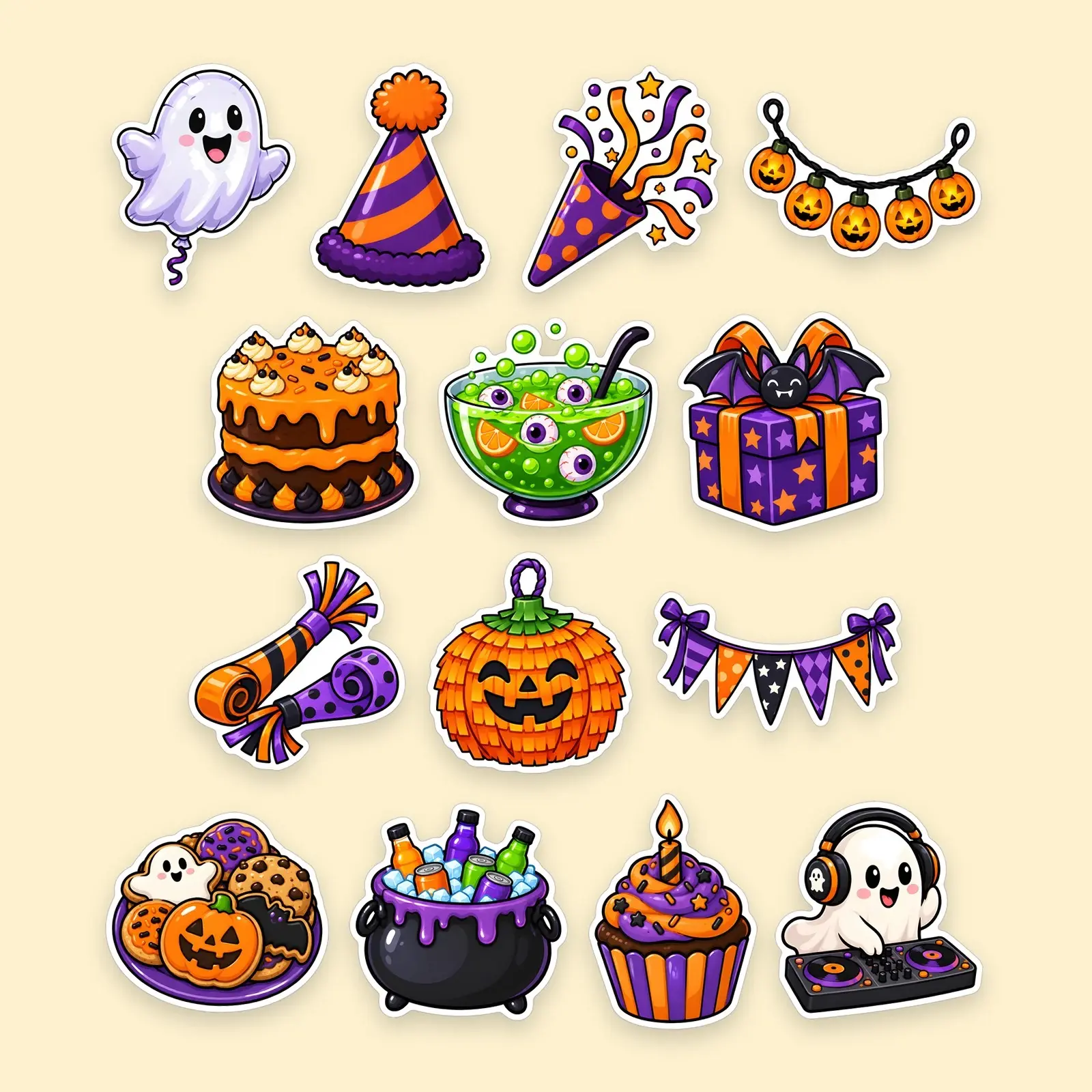 Halloween Party Essentials Sticker Pack – 14 Bold Cartoon Party Stickers preview
