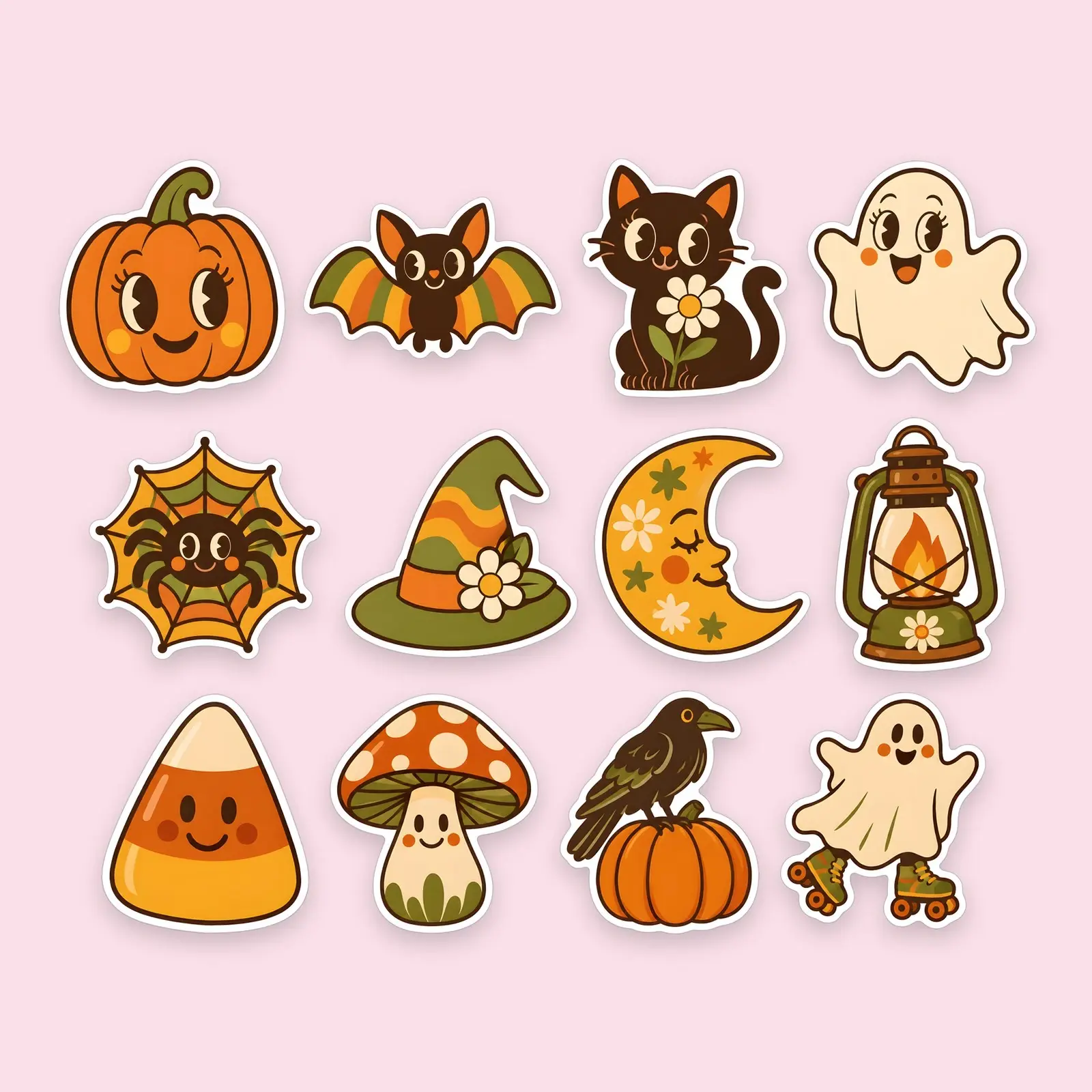 Retro Halloween Critters Sticker Pack – 12 Groovy 70s Style Stickers preview