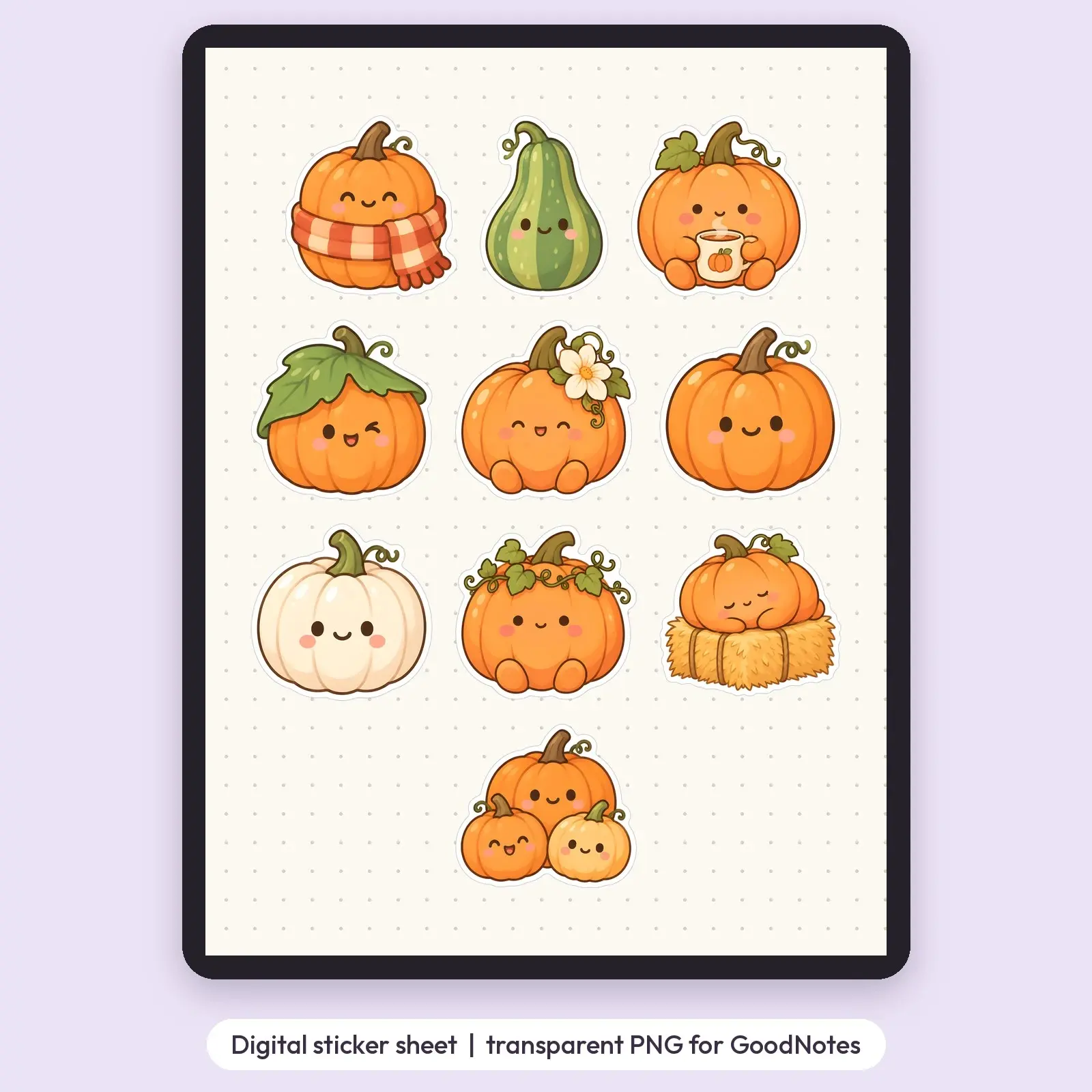 Kawaii Pumpkin Patch Friends Sticker Pack – 10 Smiling Pumpkin Stickers, preview 4 of 4
