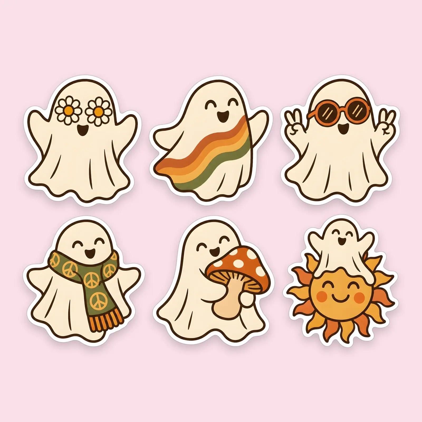 Groovy Ghost Sticker Set – 6 Retro 70s Style Ghost Stickers preview