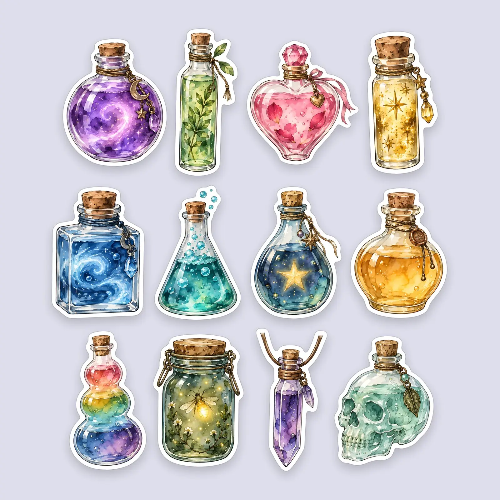 Magic Potion Bottles Sticker Pack – 12 Watercolor Witchy Potion Stickers preview