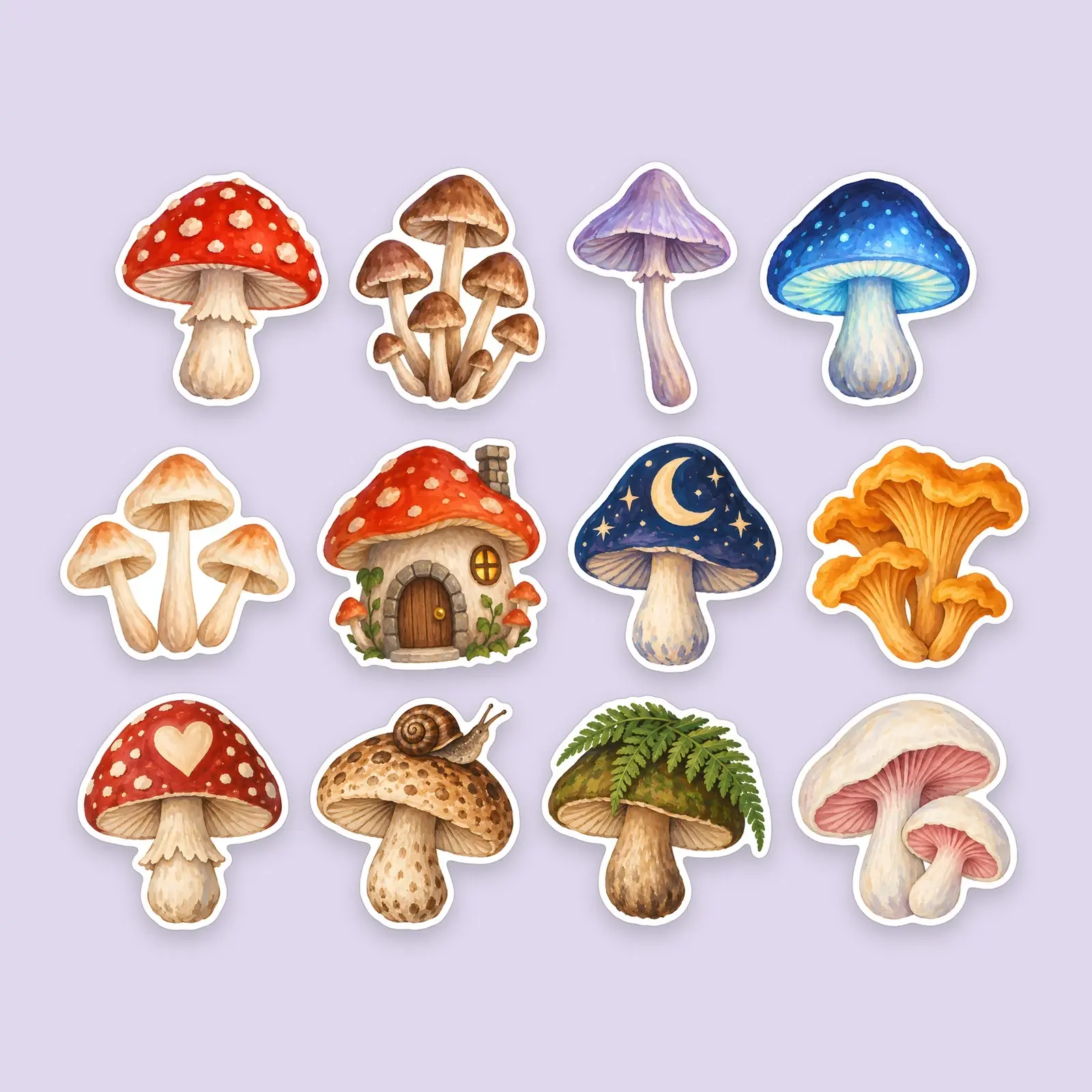 Magic Mushrooms Sticker Pack – 12 Painted Witchy Mushroom Stickers preview