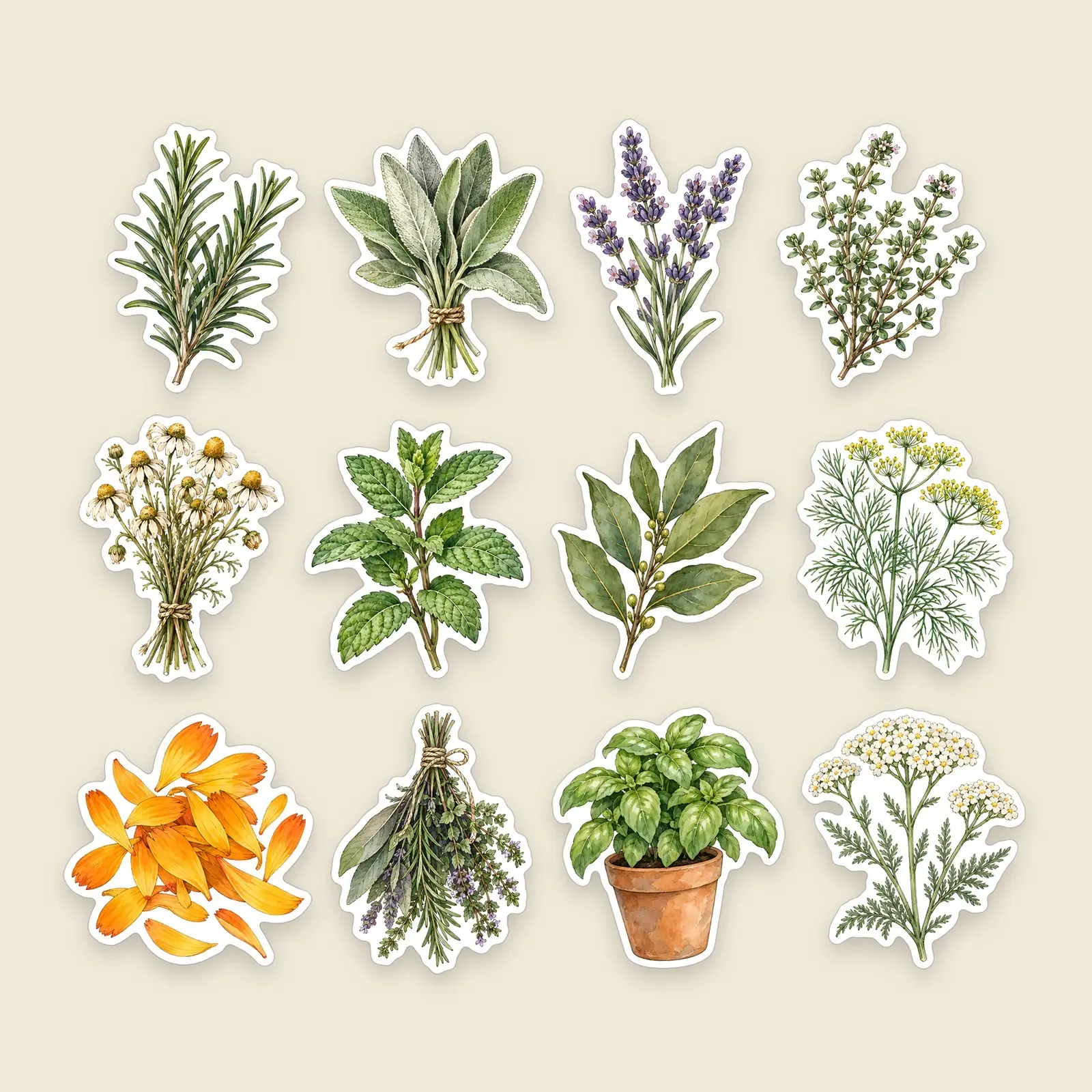 Witch's Garden Herbs Sticker Set – 12 Watercolor Herb Stickers for Journals preview