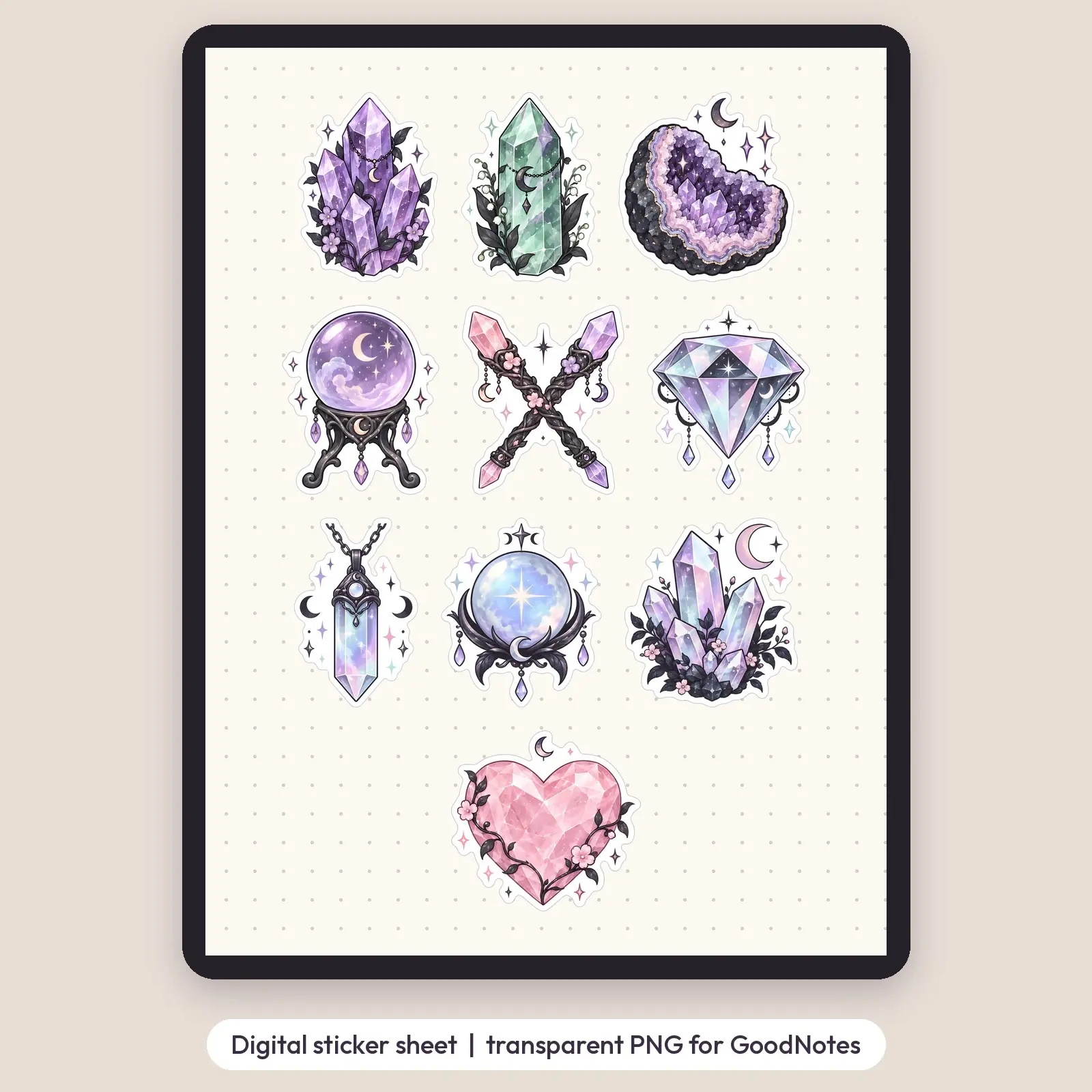 Pastel Crystals and Gems Sticker Pack – 10 Pastel Goth Crystal Stickers, preview 4 of 4