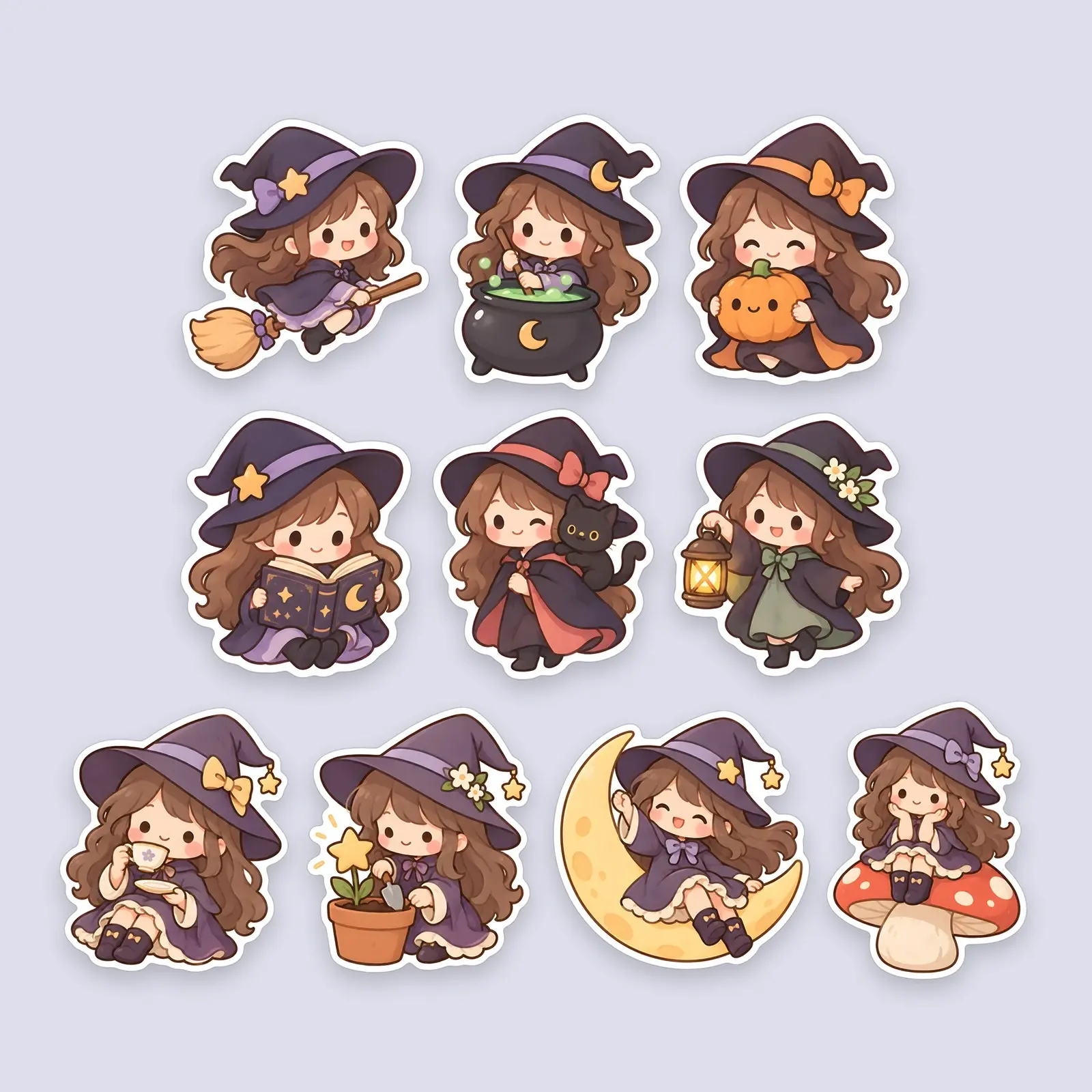 Little Witches Sticker Pack – 10 Kawaii Cute Witch Stickers preview