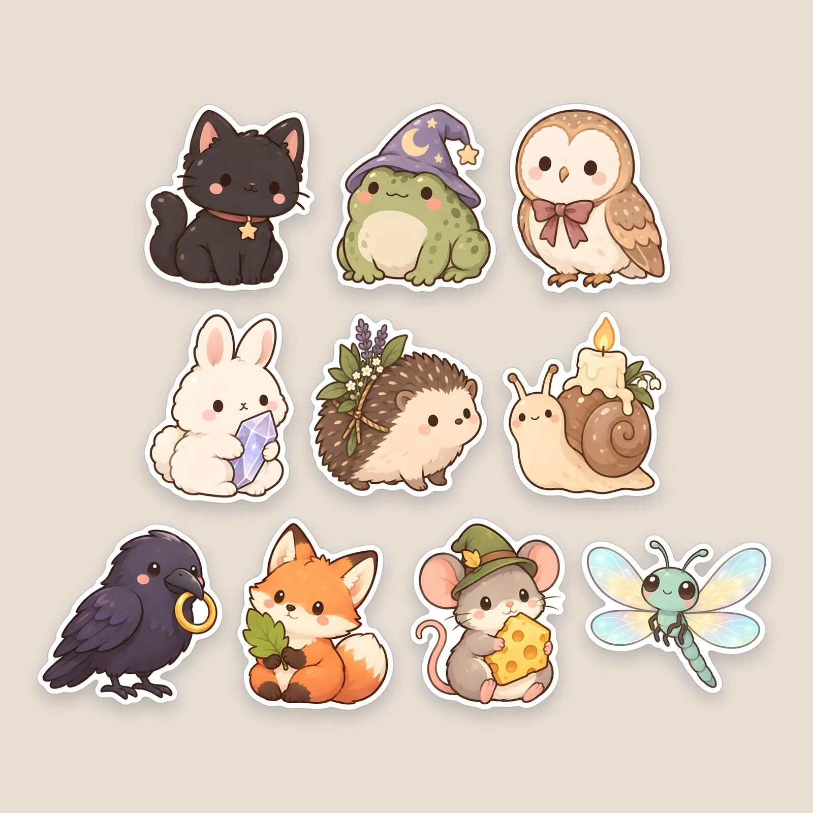 Witch's Familiars Sticker Pack – 10 Kawaii Animal Companion Stickers preview