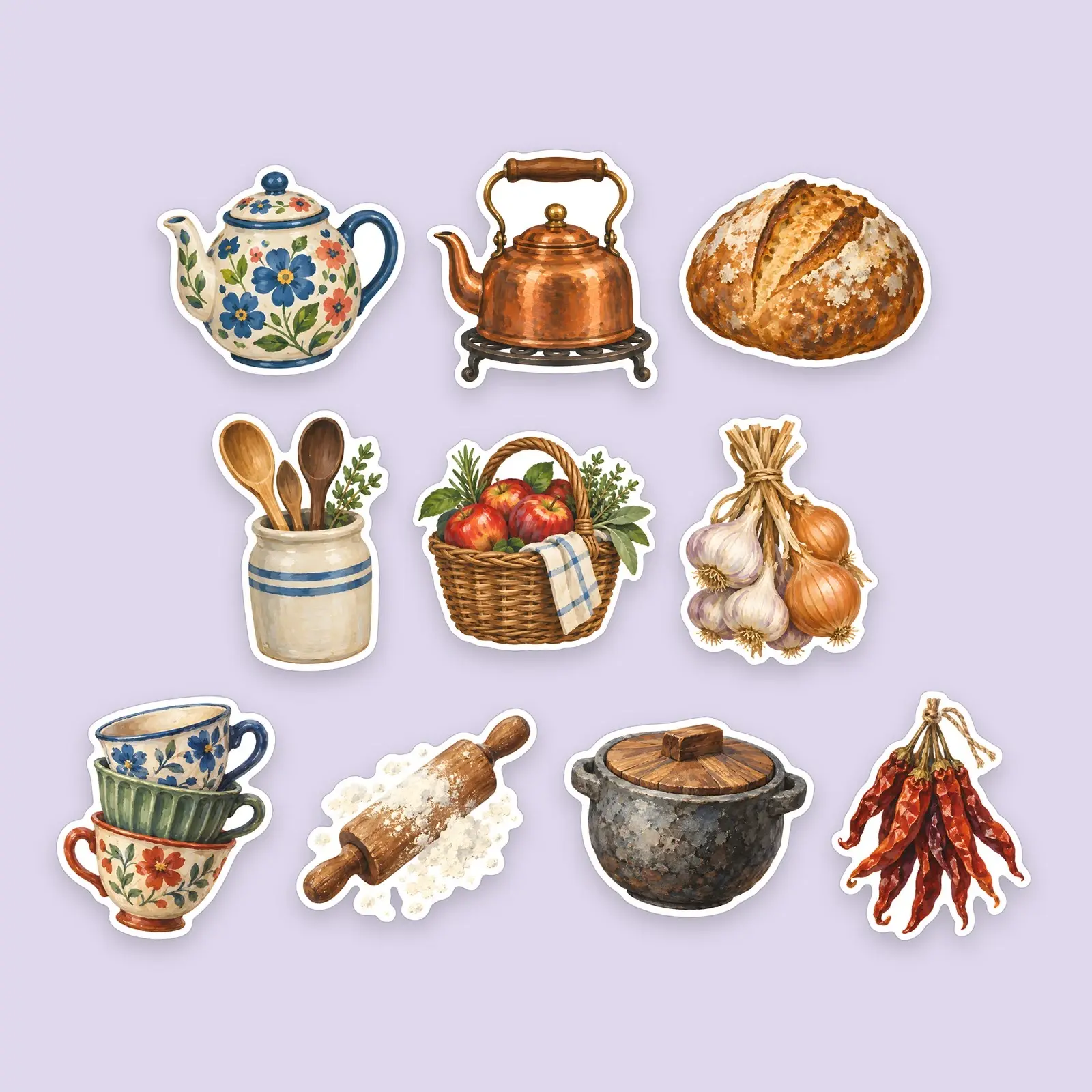 Hedge Witch Kitchen Sticker Pack – 10 Painted Cottage Kitchen Stickers preview