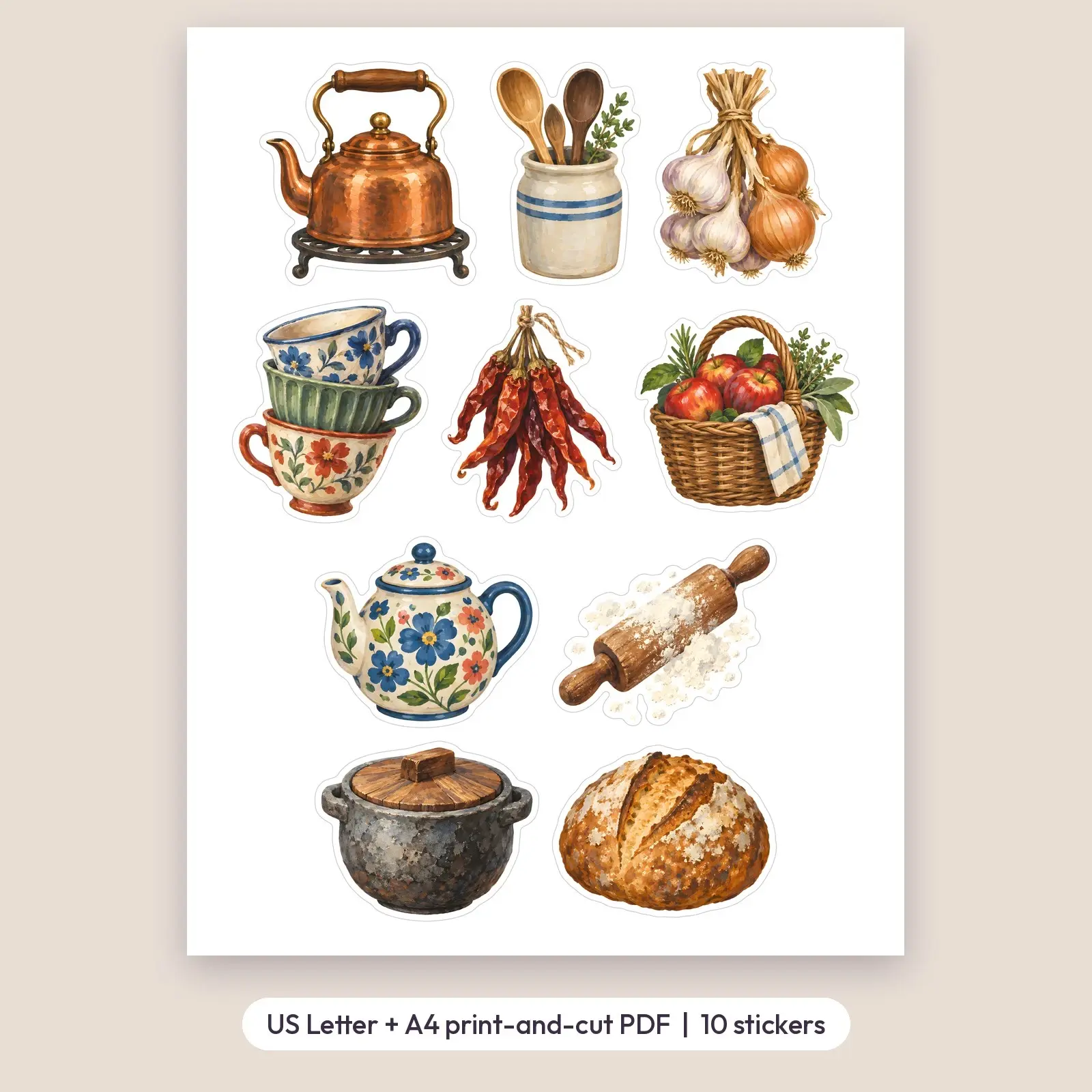 Hedge Witch Kitchen Sticker Pack – 10 Painted Cottage Kitchen Stickers, preview 2 of 4