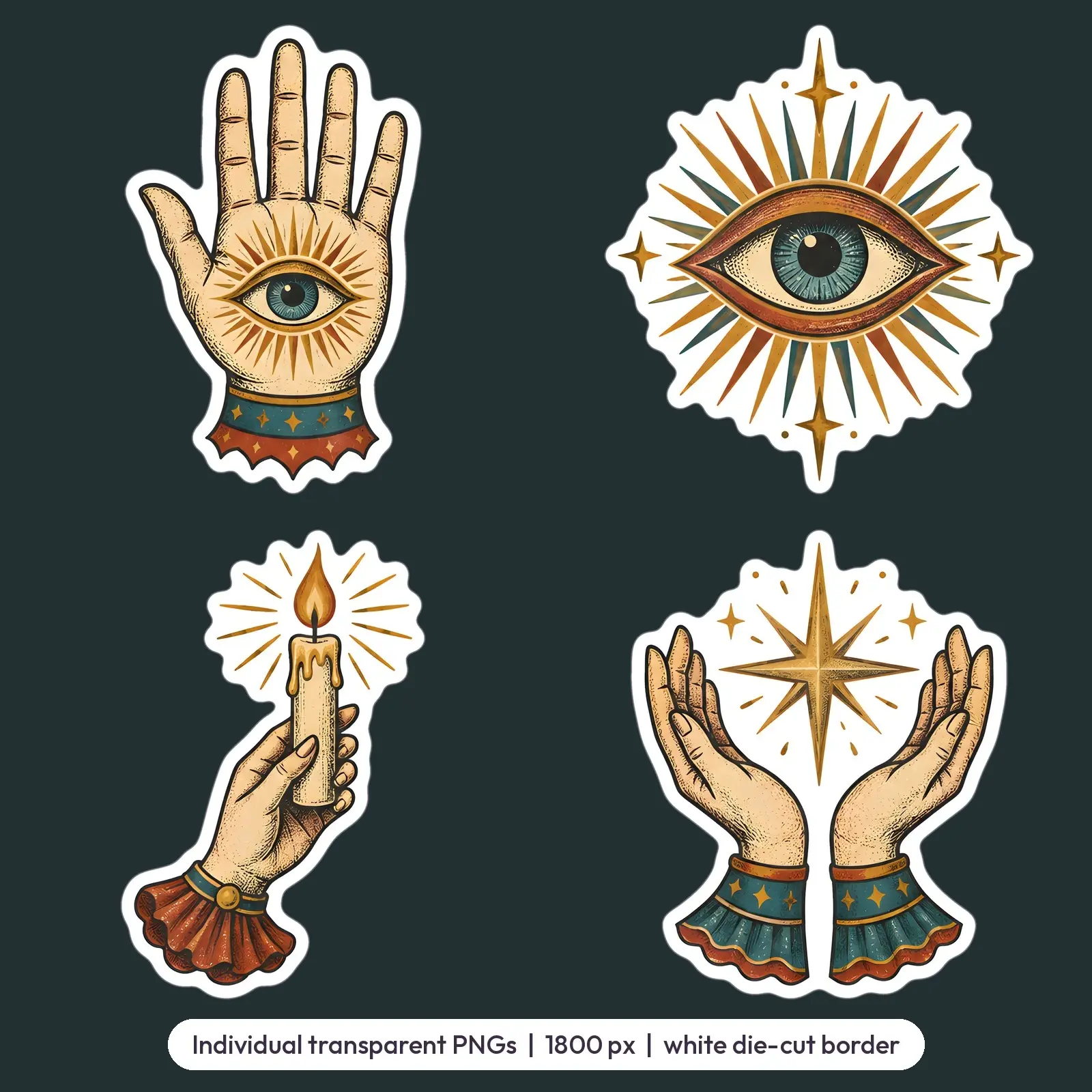 Vintage Mystic Hands and Eyes Sticker Set – 6 Printable Occult-Style Stickers, preview 3 of 3