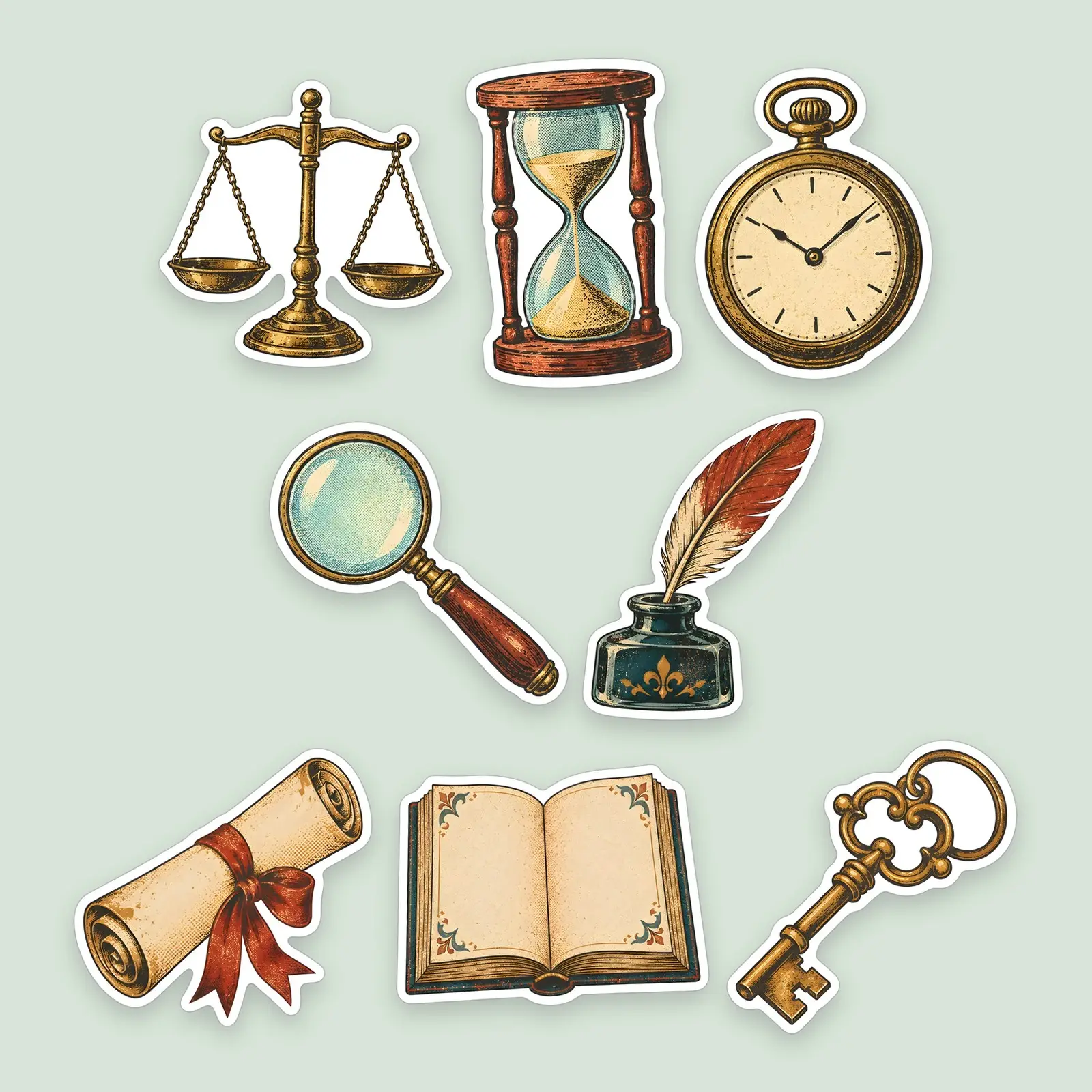 Vintage Apothecary Tools Sticker Set – 8 Printable Antique Instrument Stickers preview