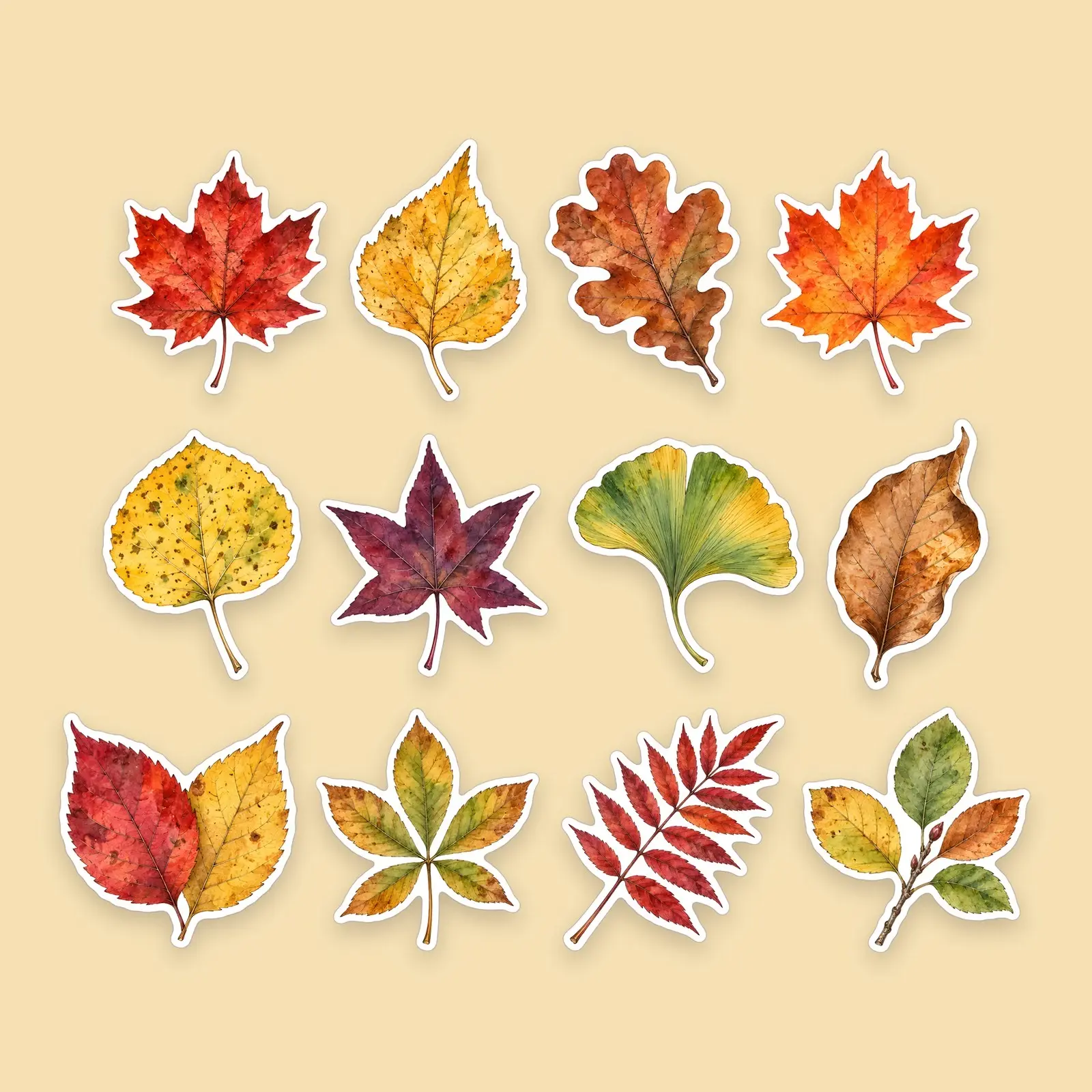 Autumn Leaves Sticker Pack – 12 Watercolor Fall Leaf Stickers for Journals, preview 1 of 3