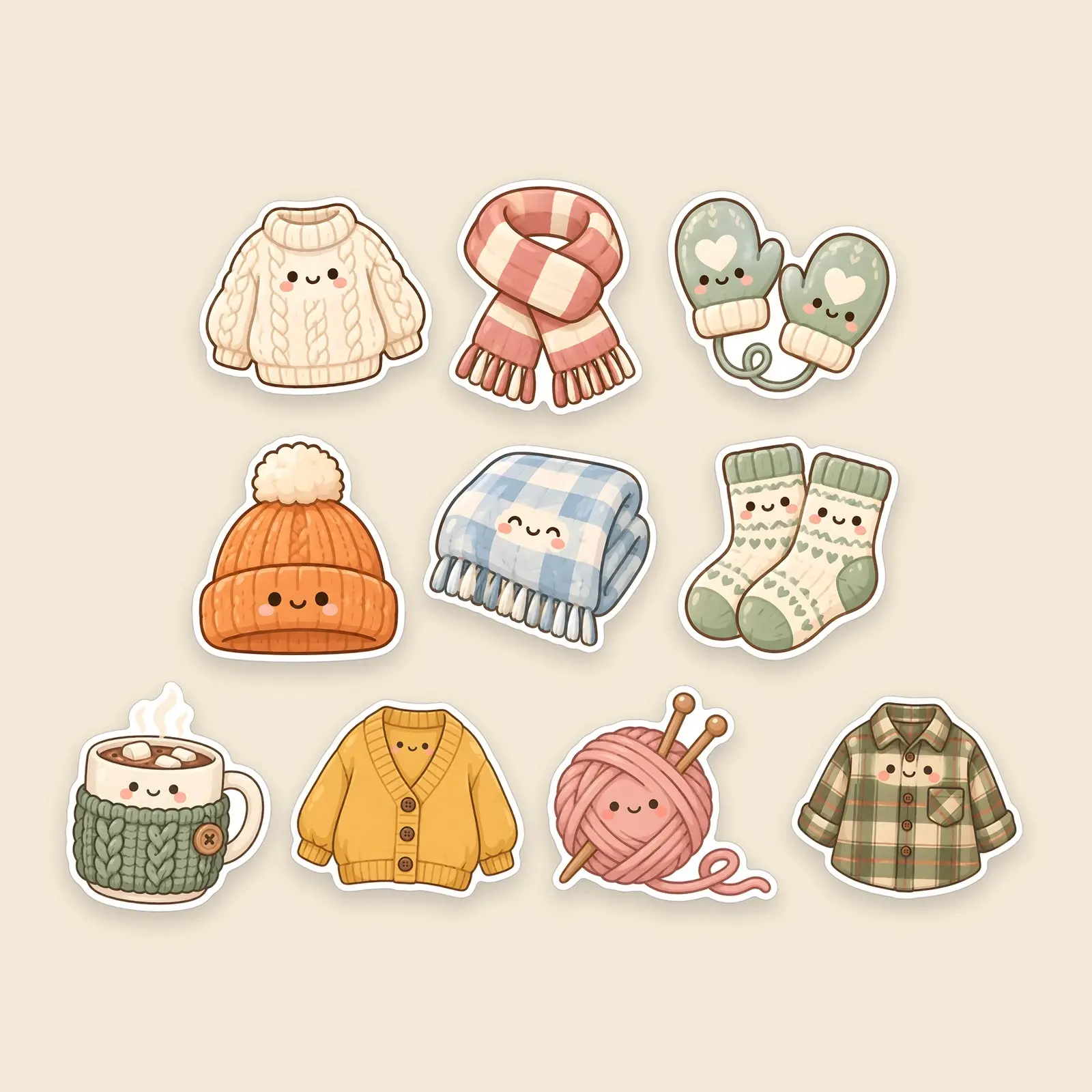 Sweater Weather Cozy Sticker Pack – 10 Kawaii Knit and Scarf Stickers preview