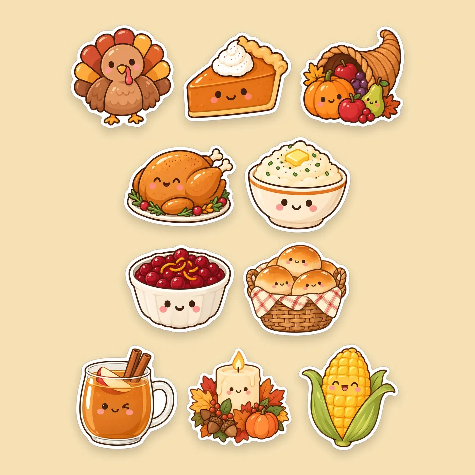 Friendsgiving Table Sticker Pack – 10 Kawaii Thanksgiving Dinner Stickers preview