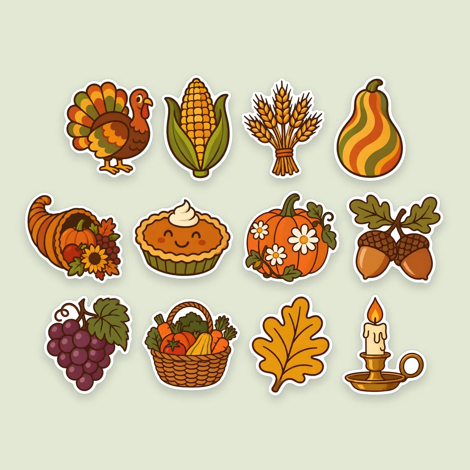 Retro Thanksgiving Harvest Sticker Pack – 12 Groovy 70s Fall Harvest Stickers preview