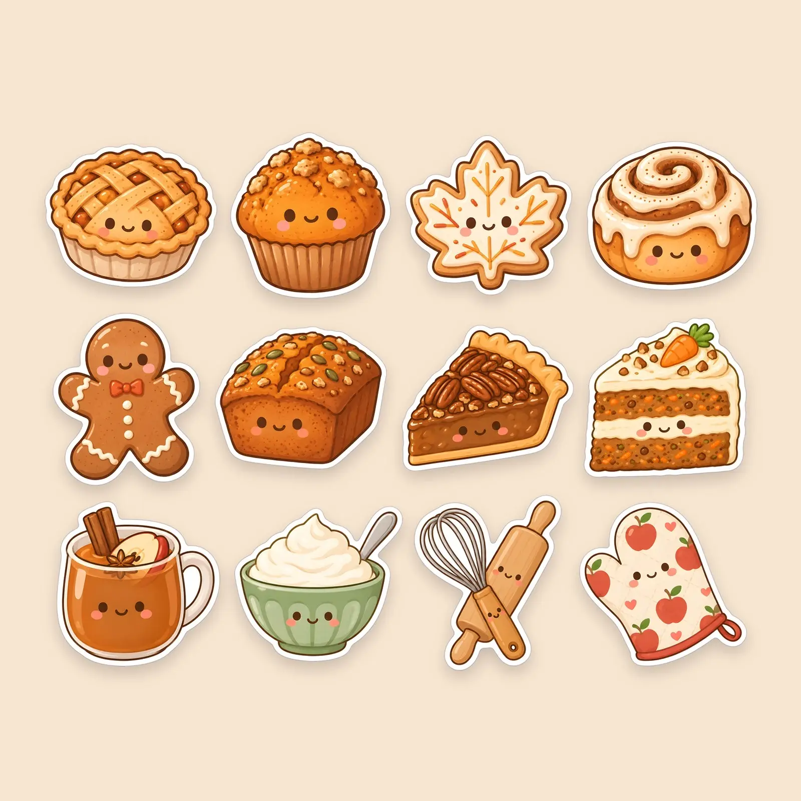 Cozy Fall Baking Sticker Set – 12 Kawaii Apple Pie and Cookie Stickers preview