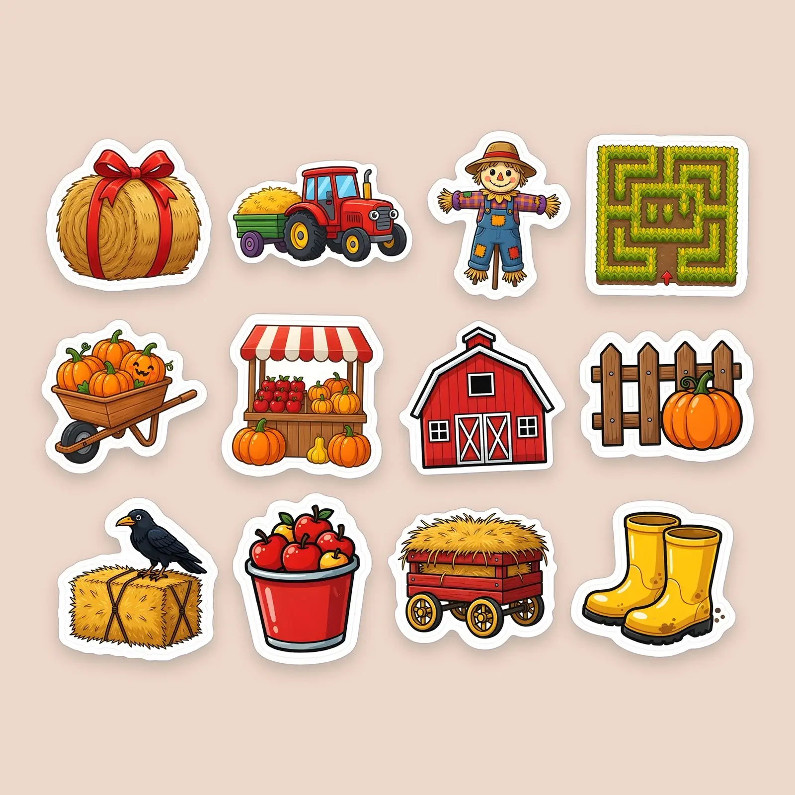Hayride and Corn Maze Fun Sticker Pack – 12 Bold Cartoon Farm Stickers preview