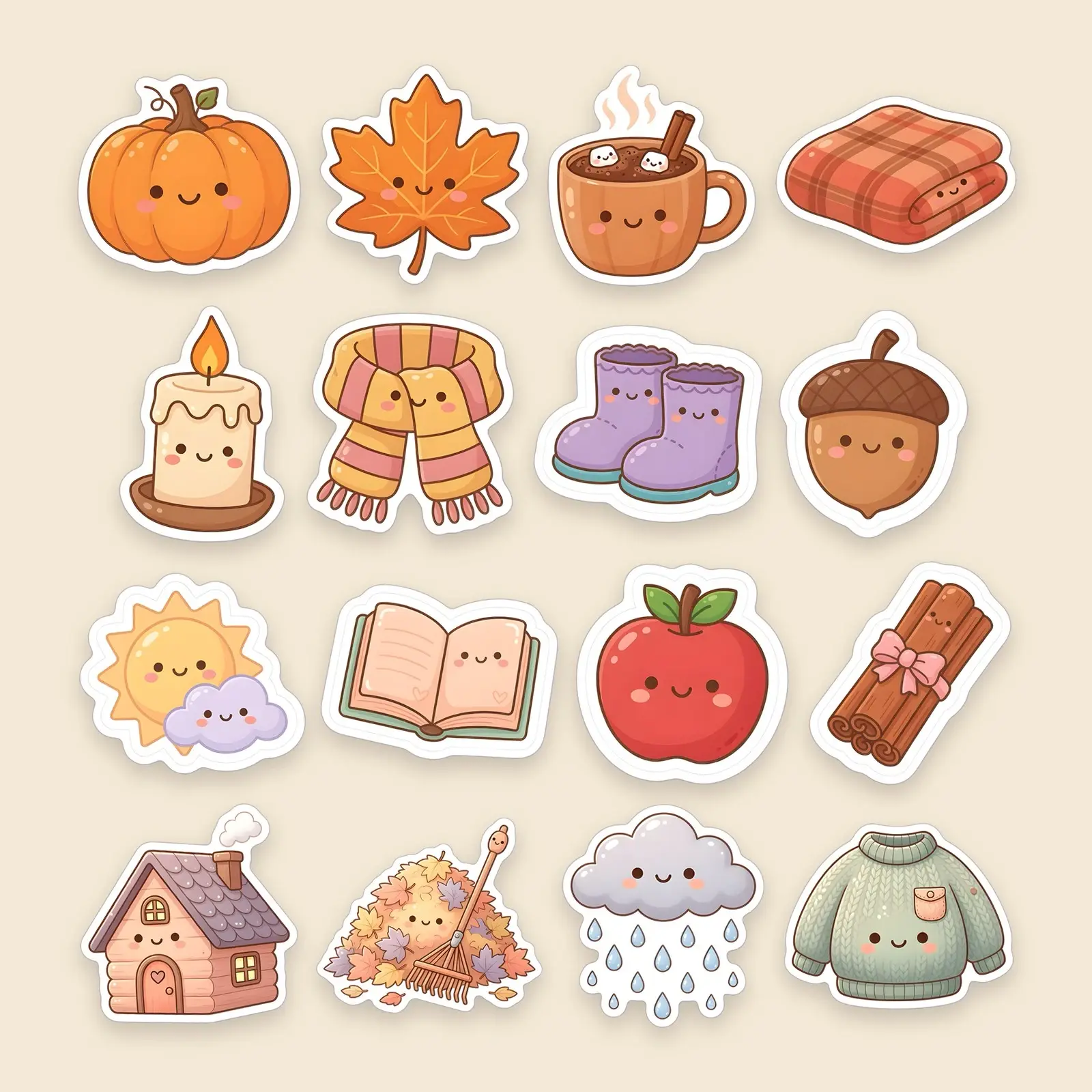 Fall Planner Essentials Sticker Pack – 16 Kawaii Autumn Icon Stickers preview