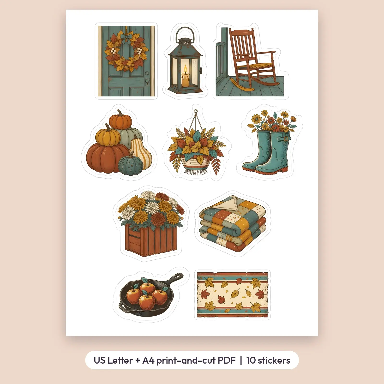 Farmhouse Autumn Decor Sticker Pack – 10 Vintage Cozy Home Decor Stickers, preview 2 of 3
