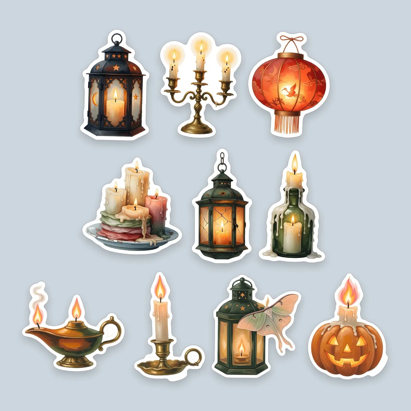 Candlelit Lanterns Sticker Pack – 10 Painted Halloween Lantern and Candle Stickers preview