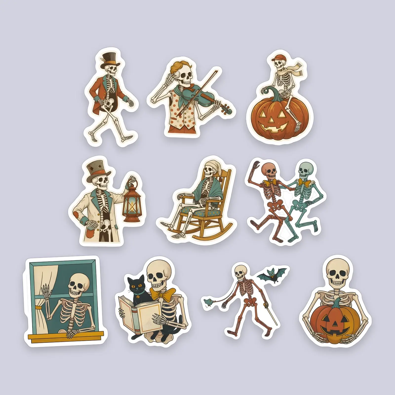 Vintage Skeleton Parade Sticker Pack – 10 Retro Halloween Skeleton Stickers preview