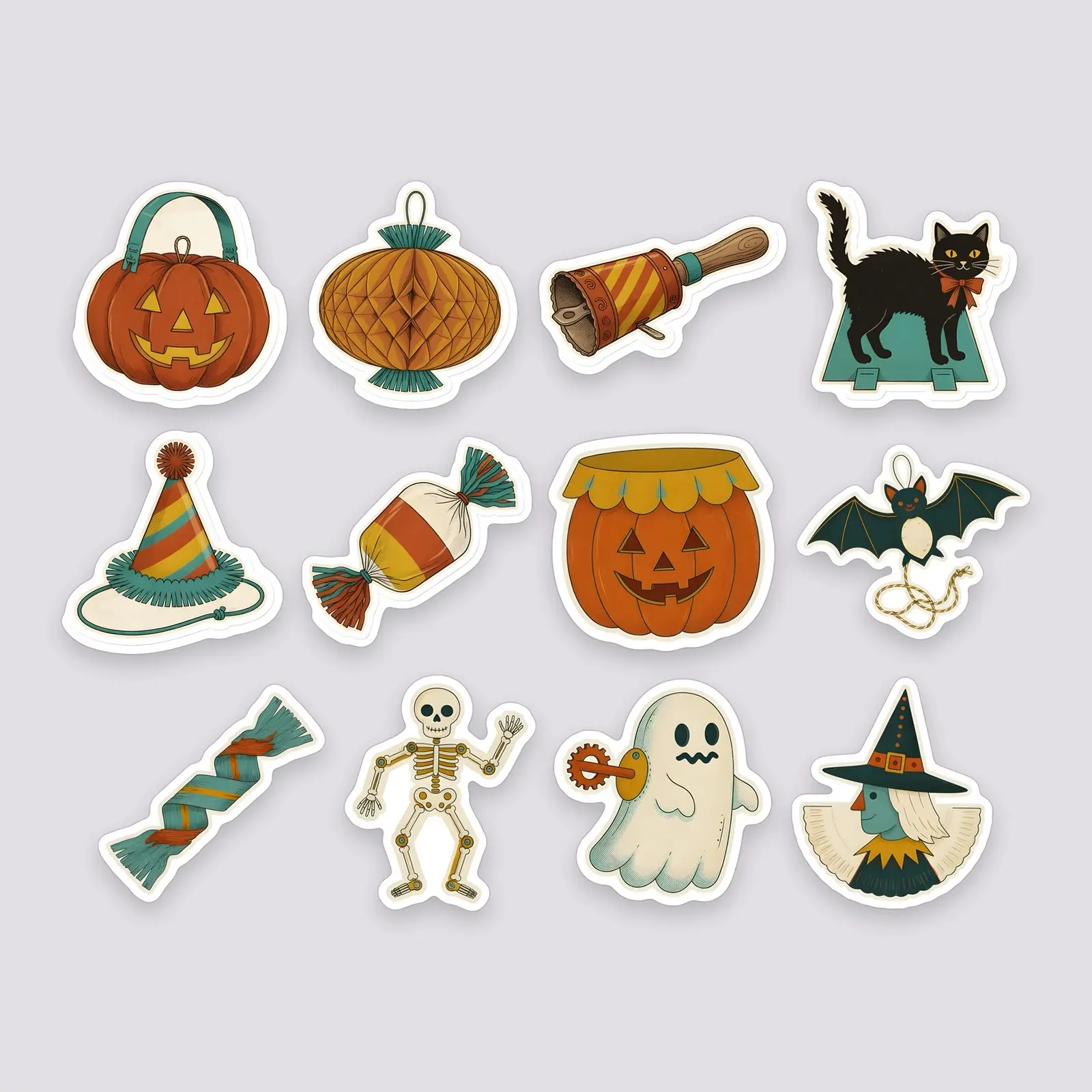 Vintage Halloween Party Ephemera Sticker Pack – 12 Retro Decoration Stickers preview