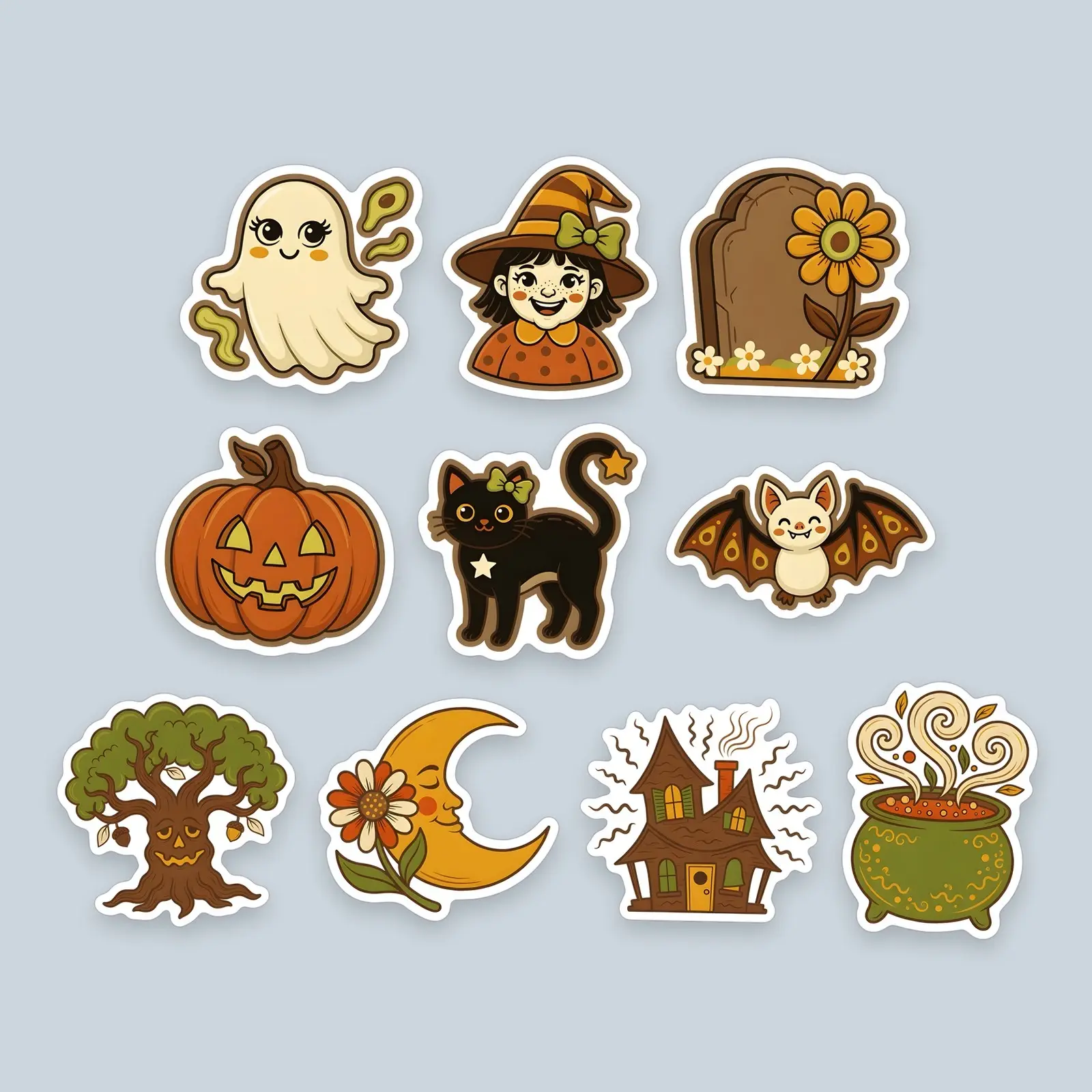 Retro Haunted Hollow Sticker Pack – 10 Groovy 70s Spooky Stickers preview