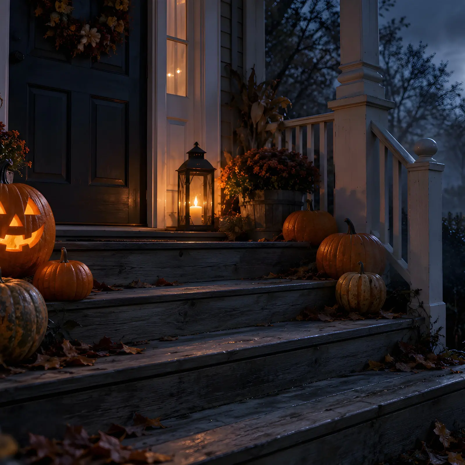 Moonlit Pumpkin Porch Stock Images - 4 Digitally Created High-Res JPG Photos preview