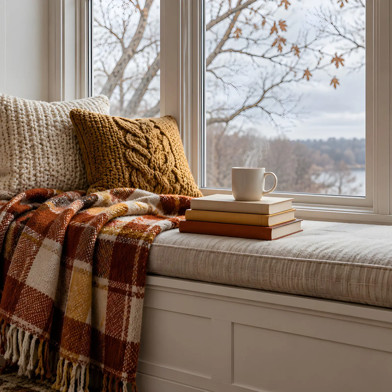 Rust Plaid Blanket Reading Nook Stock Images - 4 Digitally Created High-Res JPG Photos preview