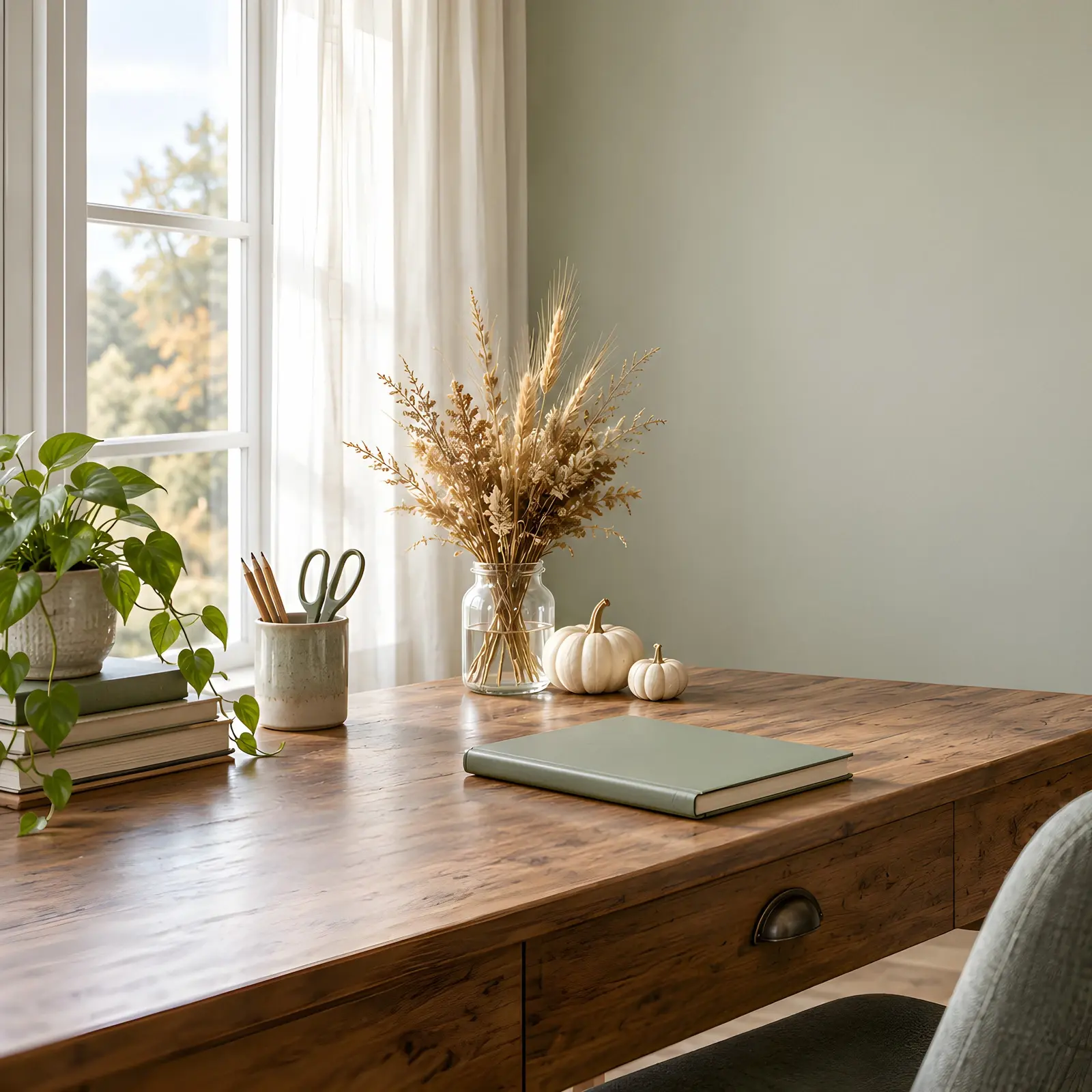 Sage and Cream Teacher Desk Stock Images - 4 Digitally Created High-Res JPG + WebP Photos preview