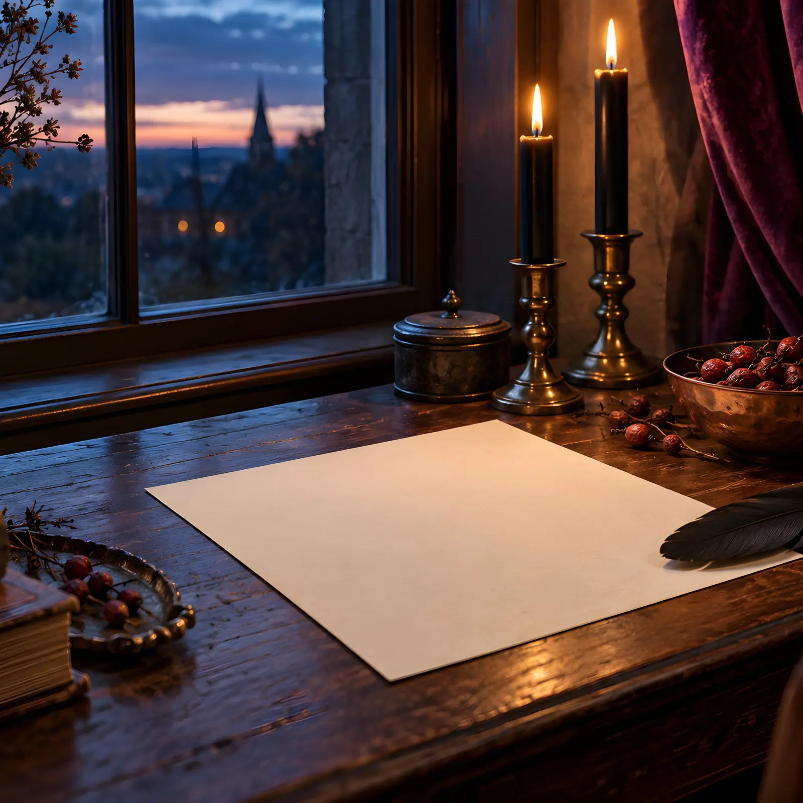 Candlelit Haunted Study Desk Stock Images with Copy Space - 4 Digital AI JPG Photos preview