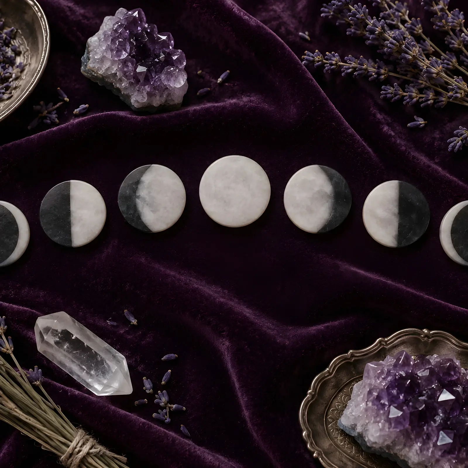 Moon Phase Crystal Flat Lay Stock Images - 4 Digitally Created High-Res JPG Photos preview