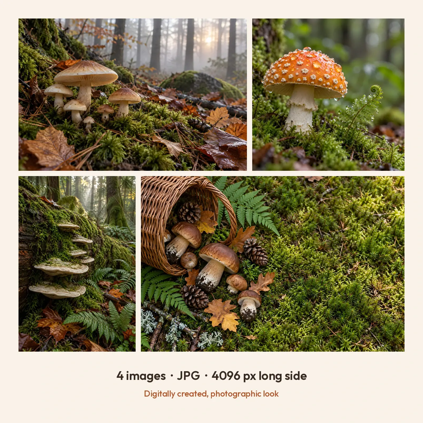 Forest Floor Mushroom Foraging Stock Images - 4 Digitally Created High-Res JPG Photos, preview 2 of 3
