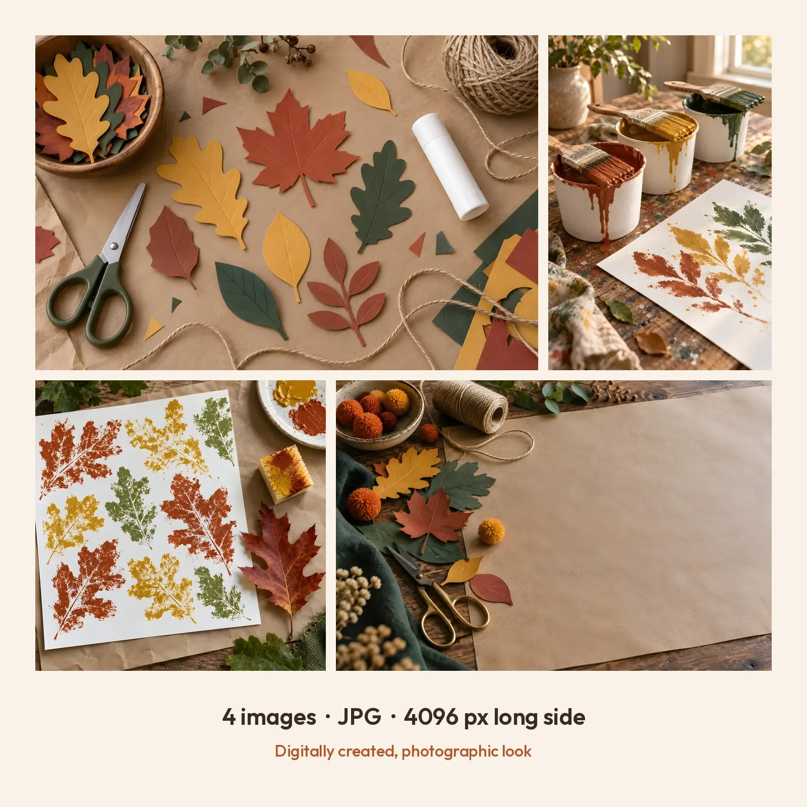 Autumn Paper Leaf Craft Table Stock Images - 4 Digitally Created High-Res JPG Photos, preview 2 of 3