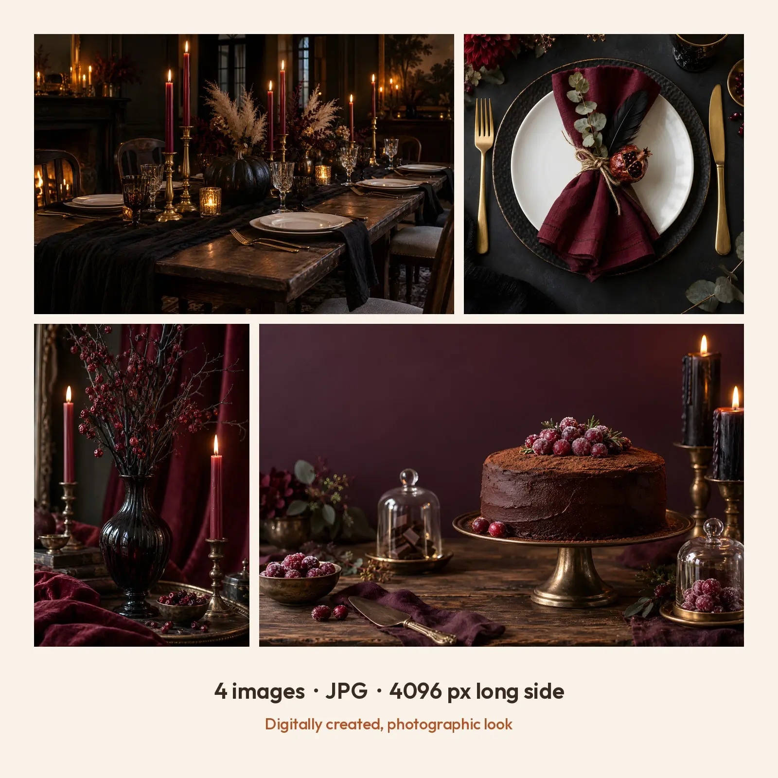 Midnight Dinner Tablescape Stock Images - 4 Digitally Created High-Res JPG Photos, preview 2 of 3