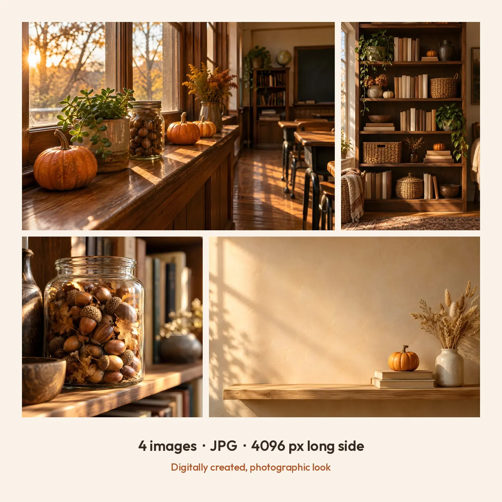 Golden Hour Classroom Shelf Stock Images - 4 Digitally Created High-Res JPG Photos, preview 2 of 3