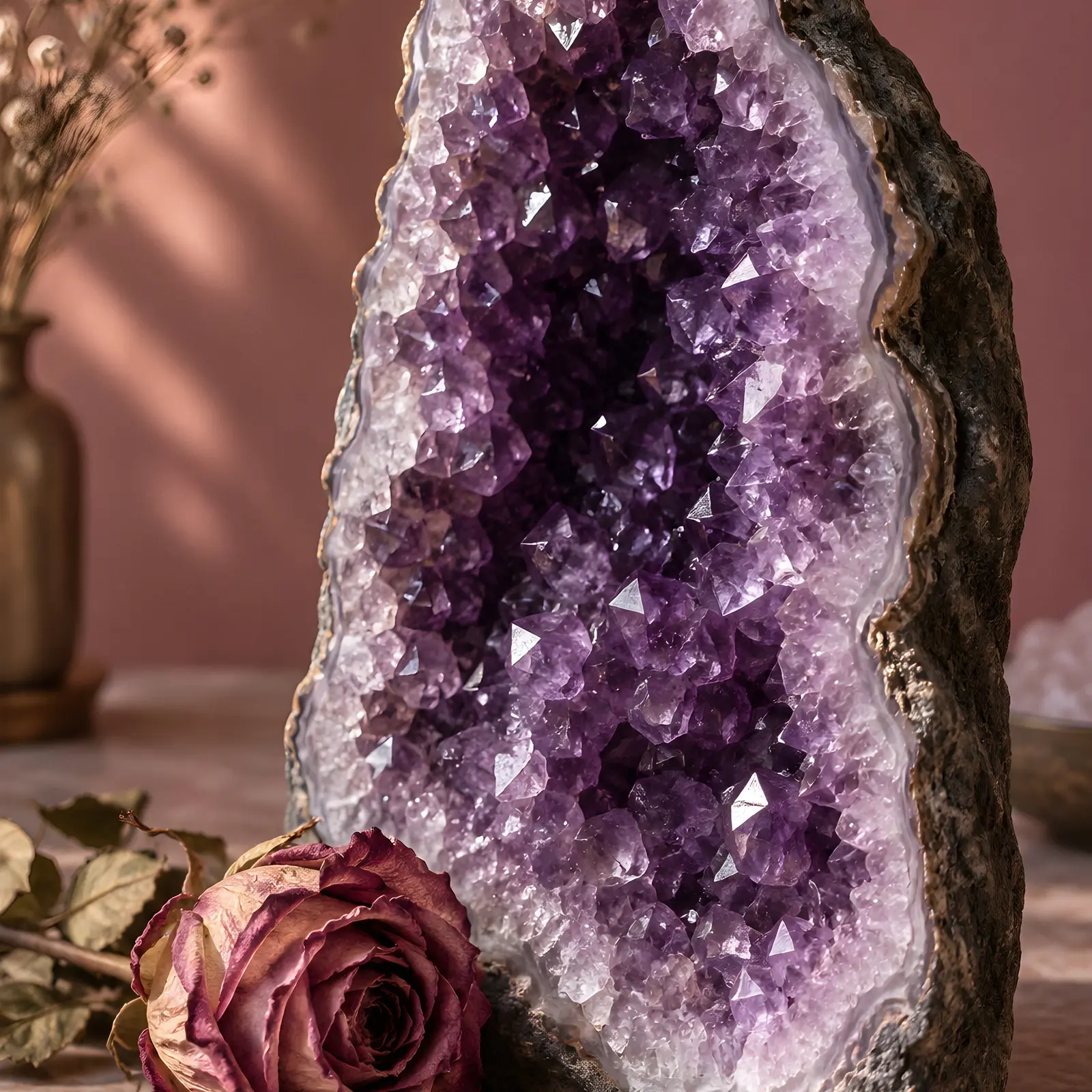 Rose Quartz and Amethyst Crystal Macro Stock Images - 5 Digitally Created High-Res JPG Photos preview